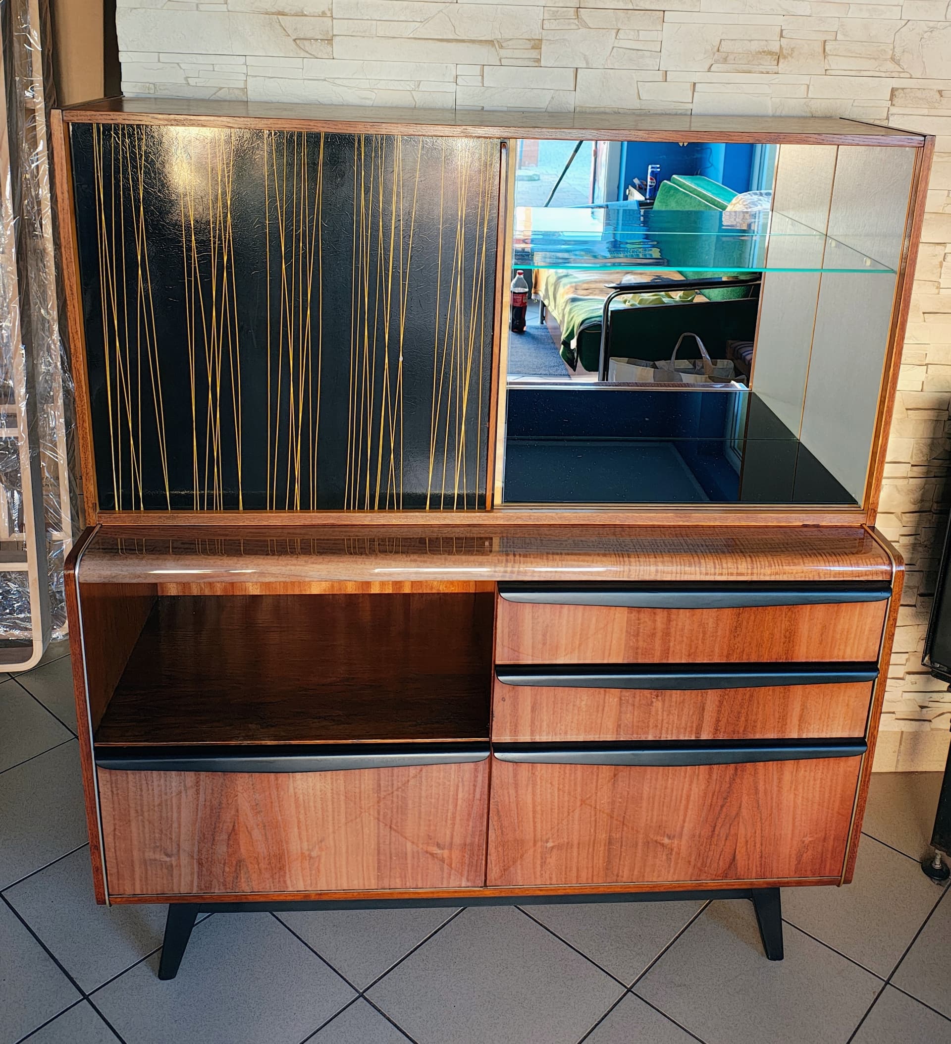 Sideboard, walnut brown, veneered wood black, by H. Nepožitek & B. Landsman, Jitona, Czechoslovakia, 1960s. - 392417