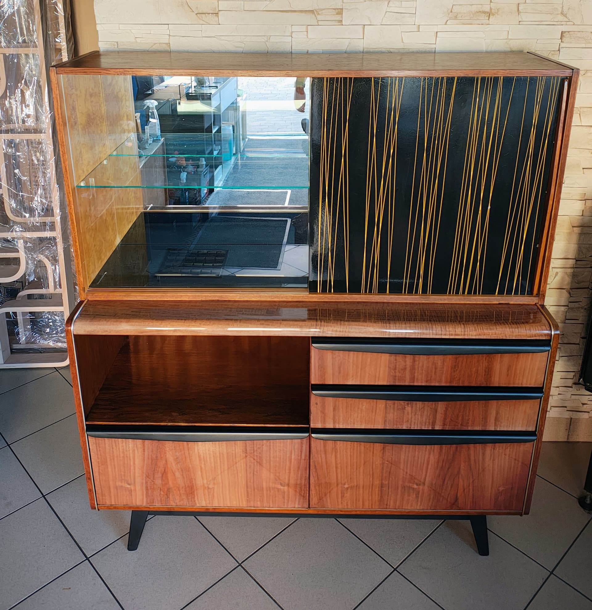 Sideboard, walnut brown, veneered wood black, by H. Nepožitek & B. Landsman, Jitona, Czechoslovakia, 1960s. - 392413