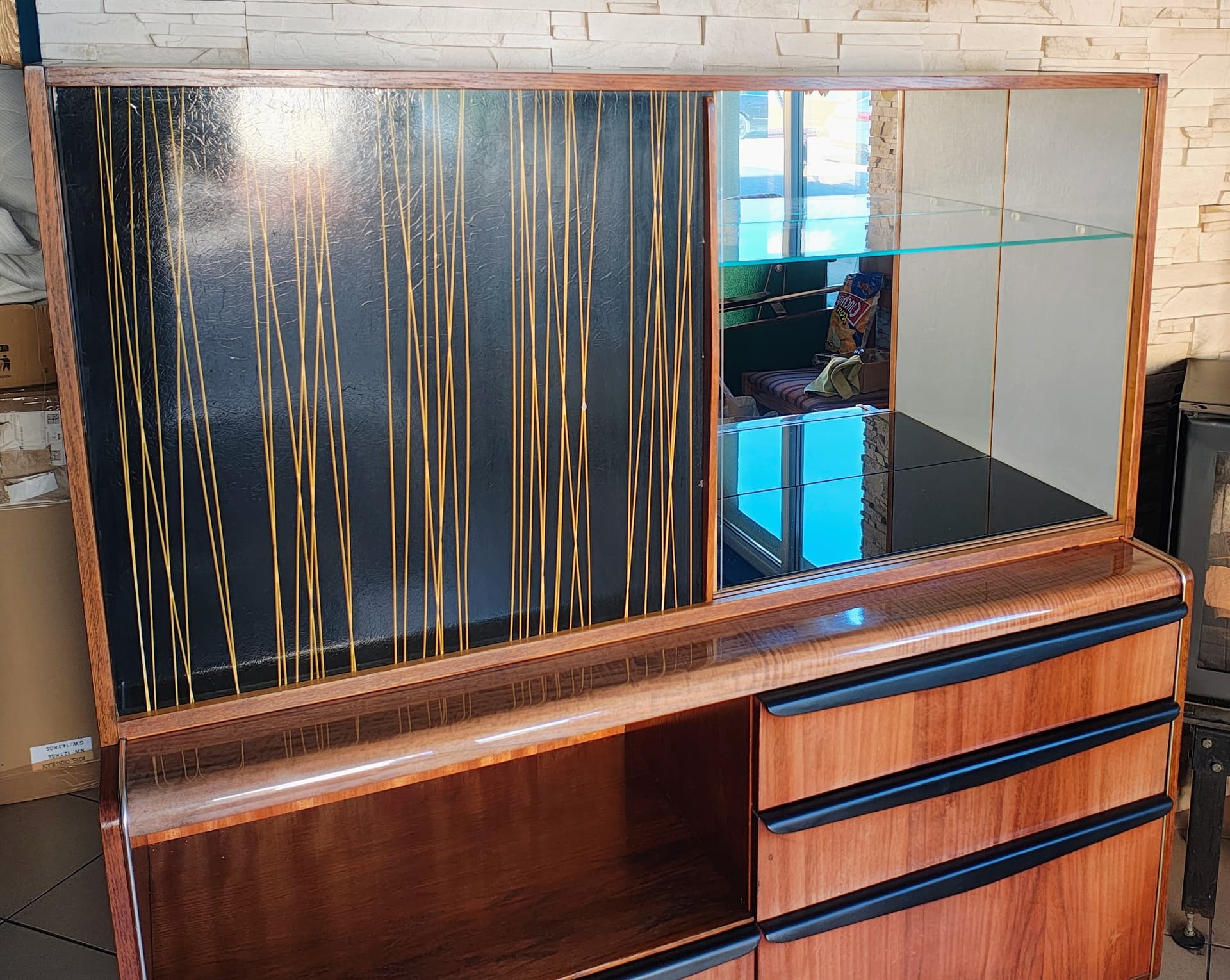 Sideboard, walnut brown, veneered wood black, by H. Nepožitek & B. Landsman, Jitona, Czechoslovakia, 1960s. - 392418