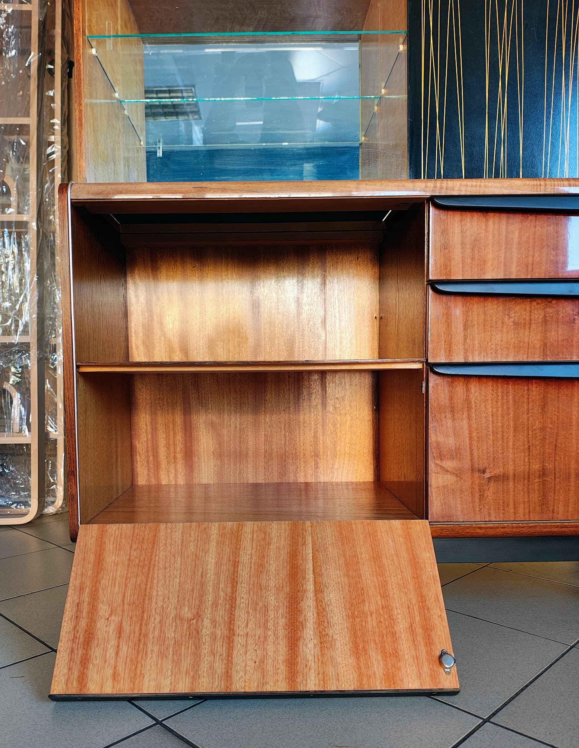 Sideboard, walnut brown, veneered wood black, by H. Nepožitek & B. Landsman, Jitona, Czechoslovakia, 1960s. - 392424