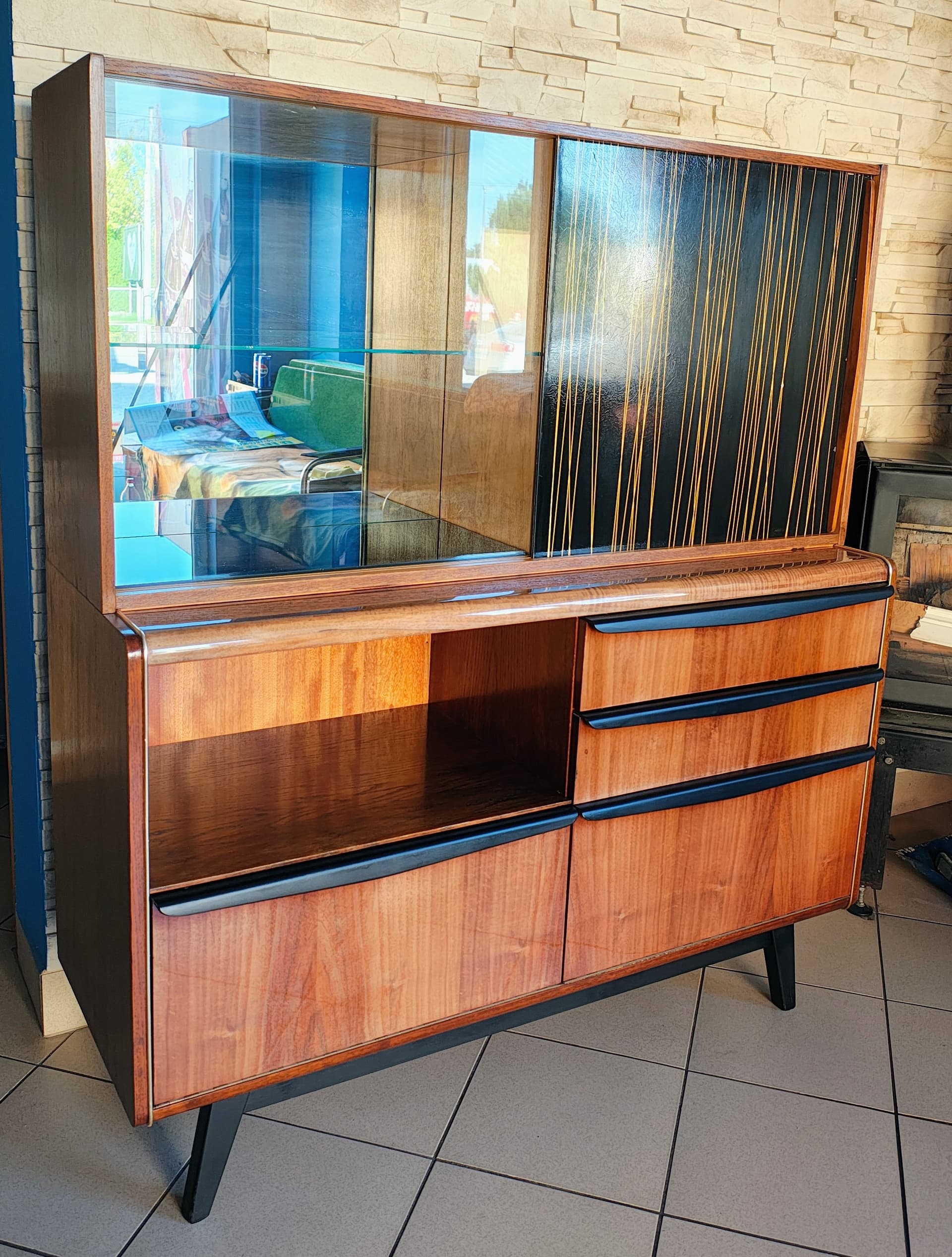 Sideboard, walnut brown, veneered wood black, by H. Nepožitek & B. Landsman, Jitona, Czechoslovakia, 1960s. - 392415