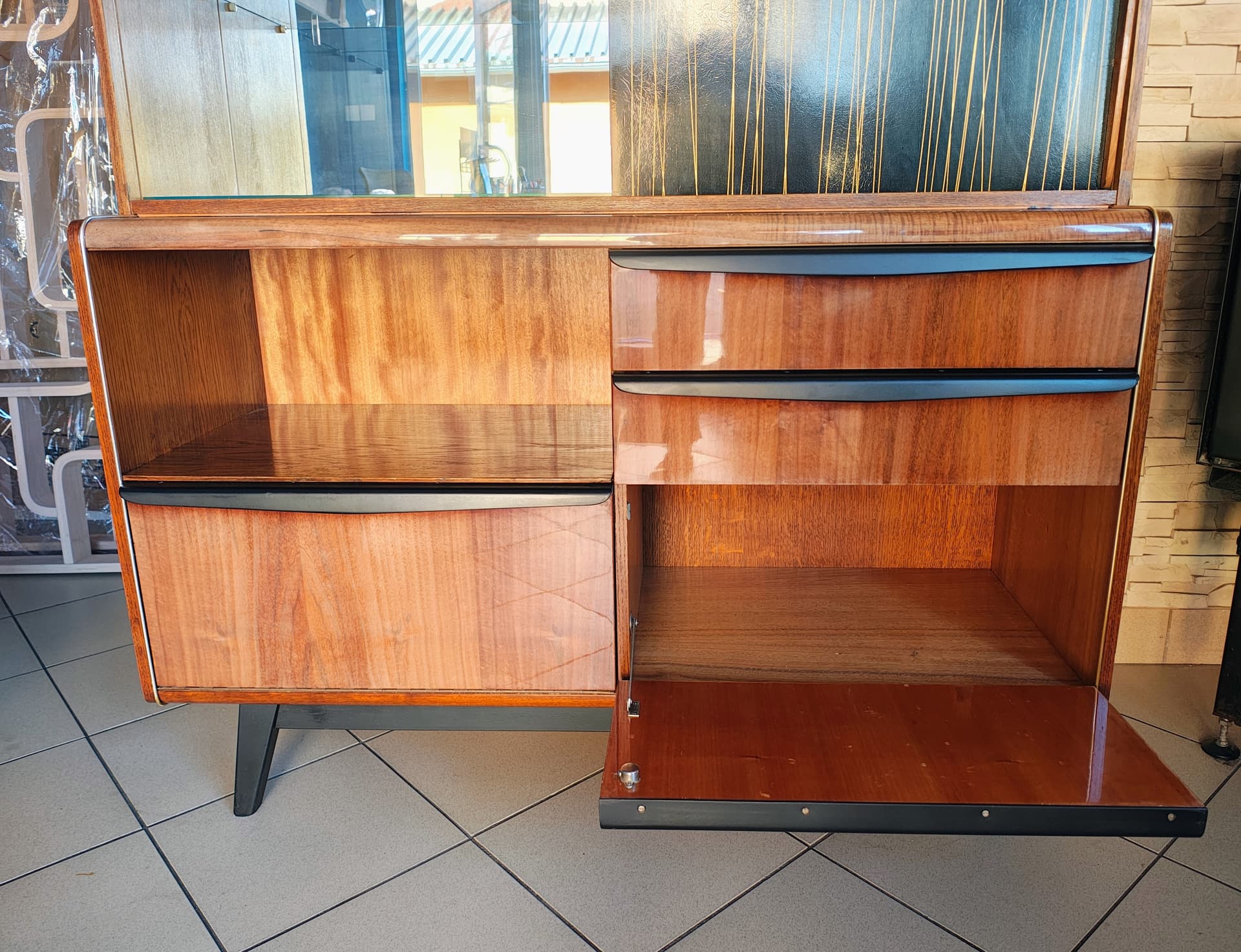 Sideboard, walnut brown, veneered wood black, by H. Nepožitek & B. Landsman, Jitona, Czechoslovakia, 1960s. - 392422