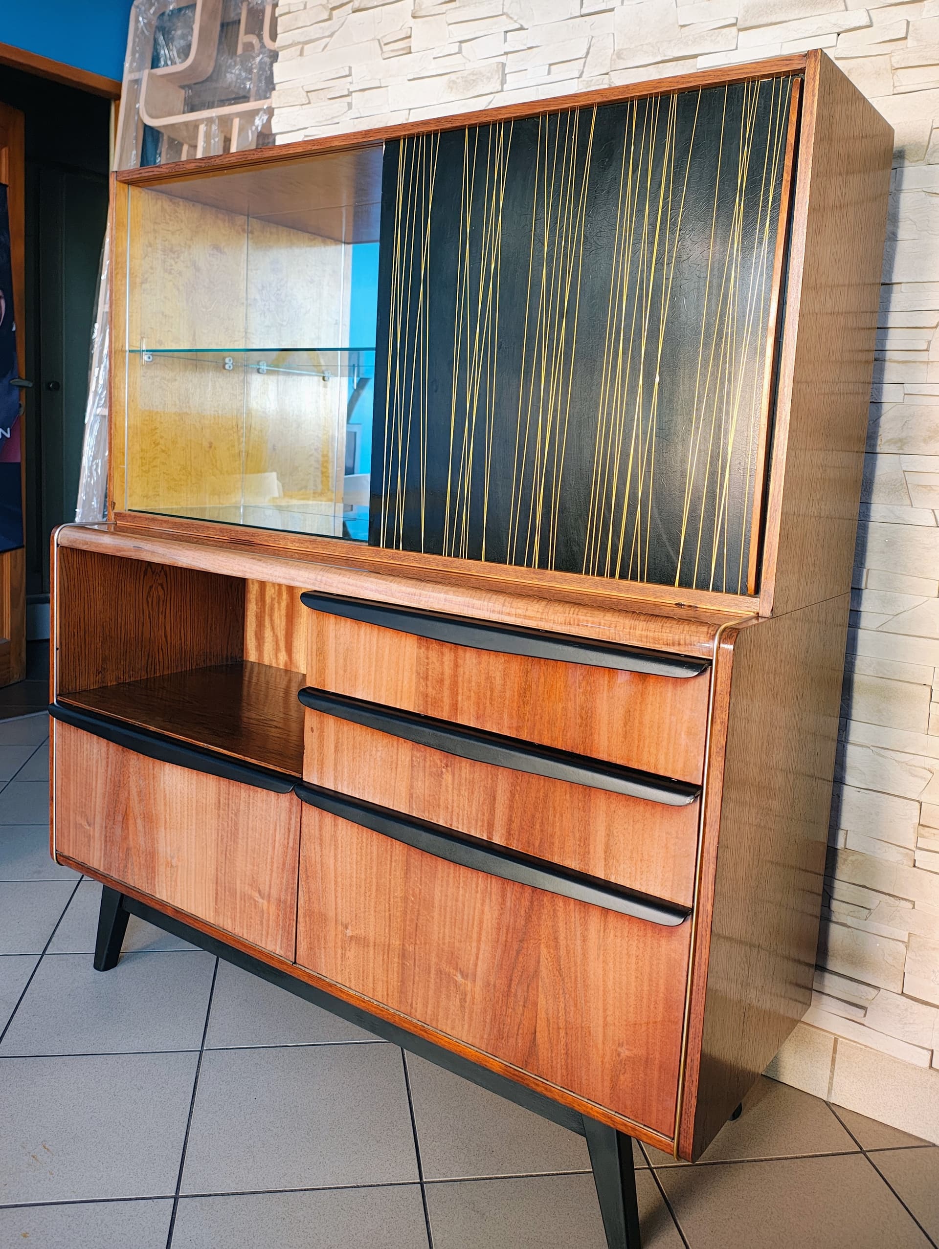 Sideboard, walnut brown, veneered wood black, by H. Nepožitek & B. Landsman, Jitona, Czechoslovakia, 1960s. - 392421