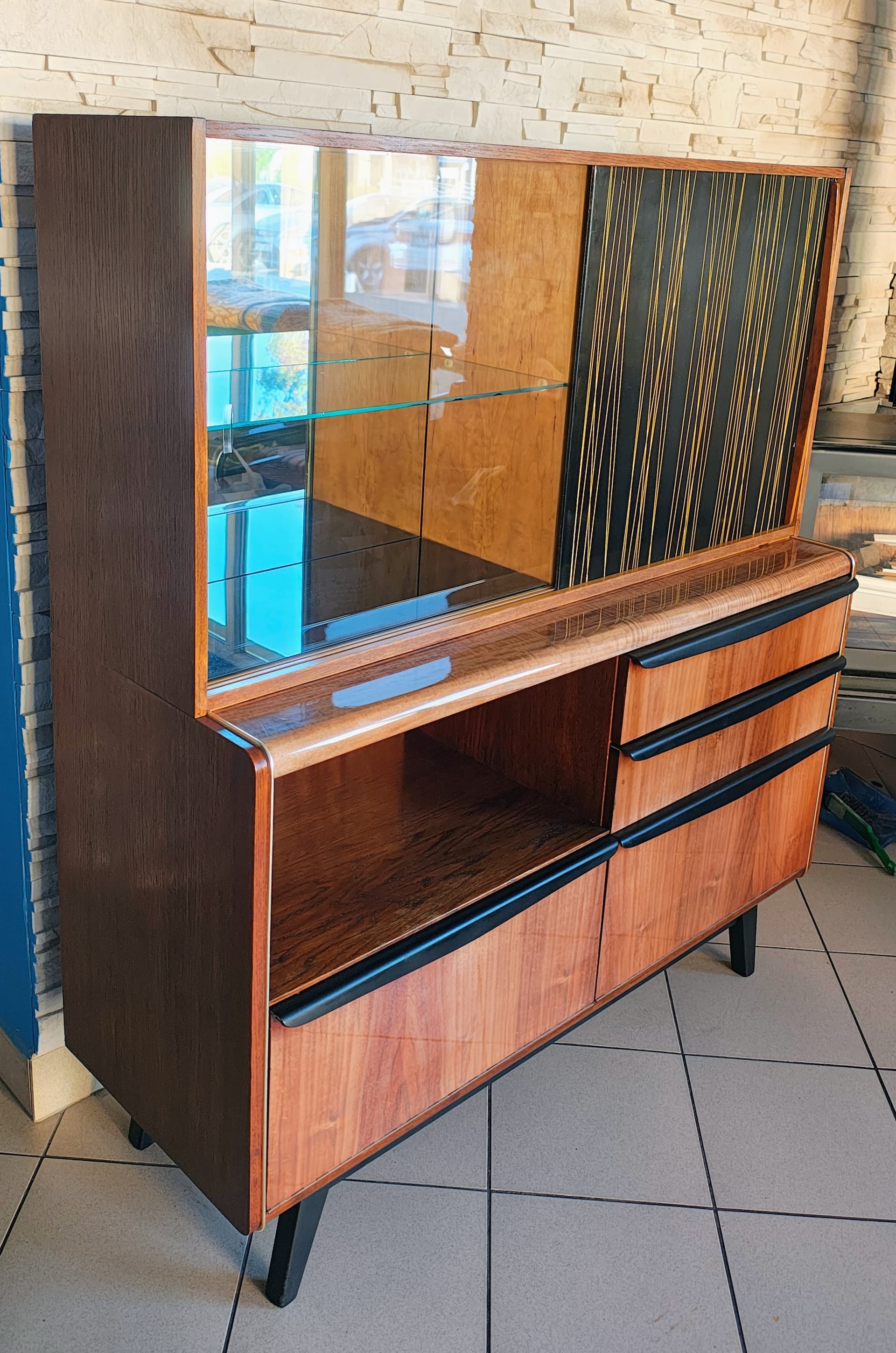 Sideboard, walnut brown, veneered wood black, by H. Nepožitek & B. Landsman, Jitona, Czechoslovakia, 1960s. - 392414
