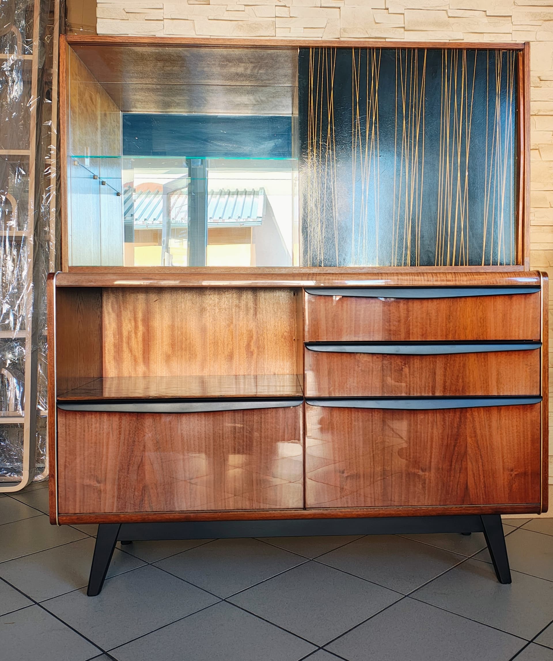 Sideboard, walnut brown, veneered wood black, by H. Nepožitek & B. Landsman, Jitona, Czechoslovakia, 1960s. - 392411
