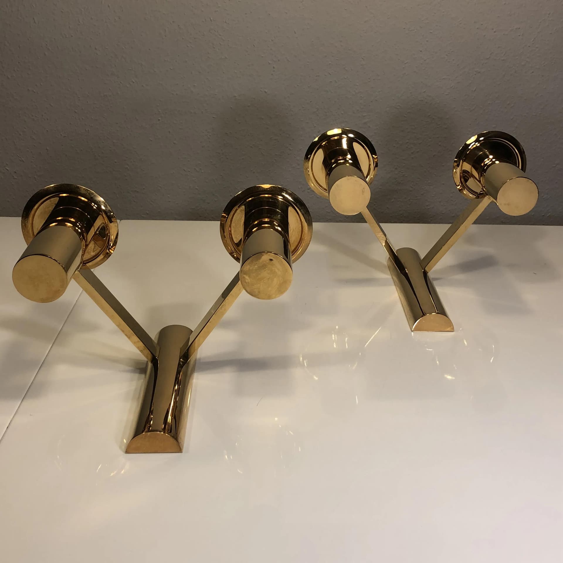 Pair of wall sconces, Space Age, gilded brass, glass, by G. Sciolari, Germany, 1970s. - 28848