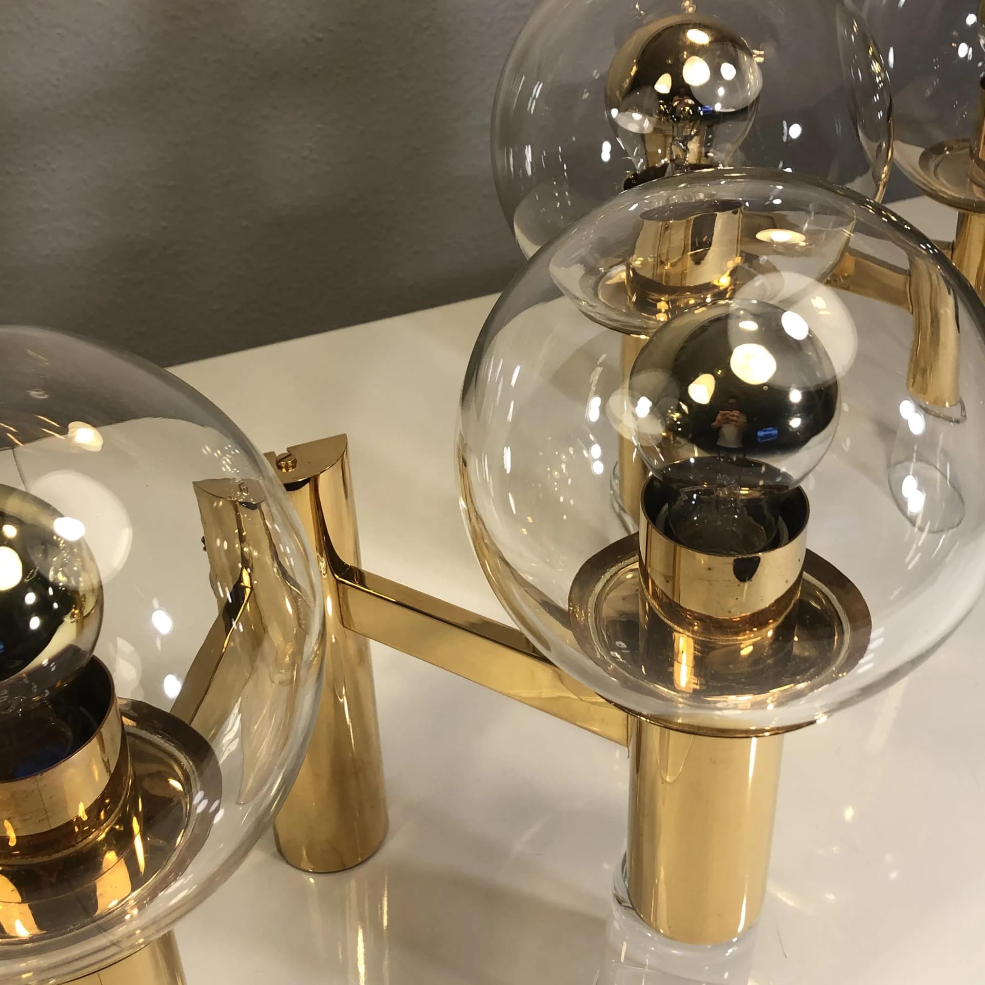 Pair of wall sconces, Space Age, gilded brass, glass, by G. Sciolari, Germany, 1970s. - 28849