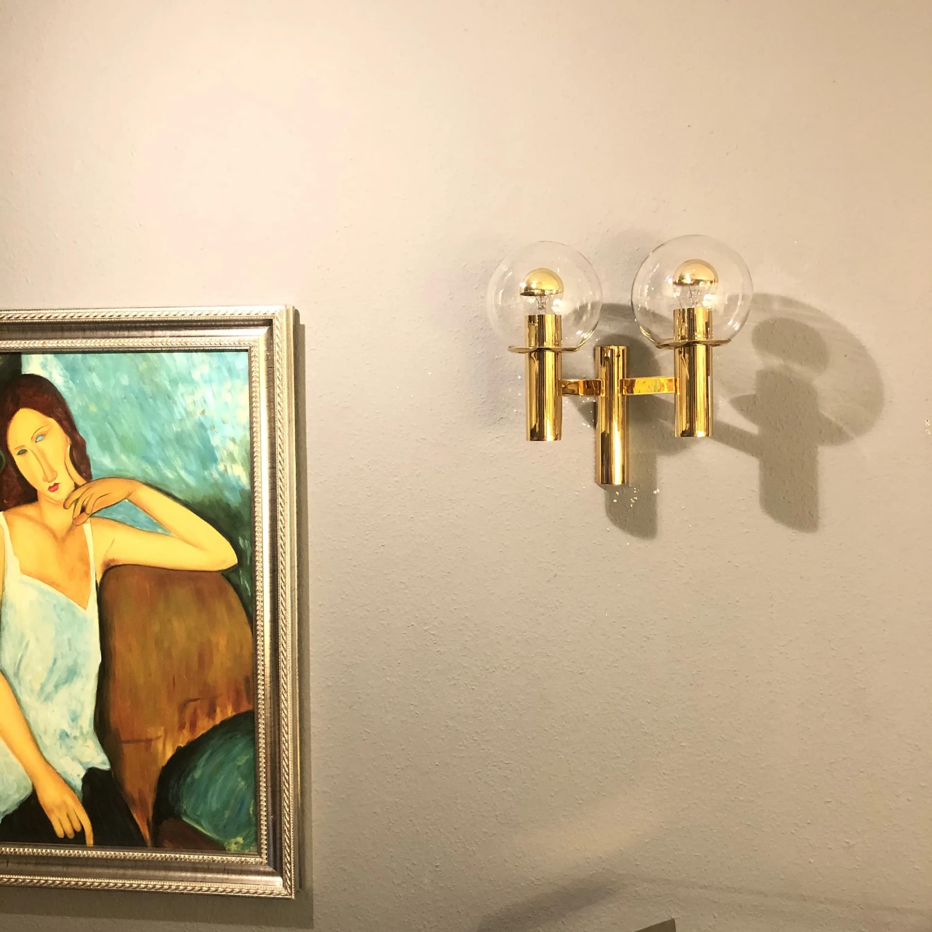 Pair of wall sconces, Space Age, gilded brass, glass, by G. Sciolari, Germany, 1970s. - 28851