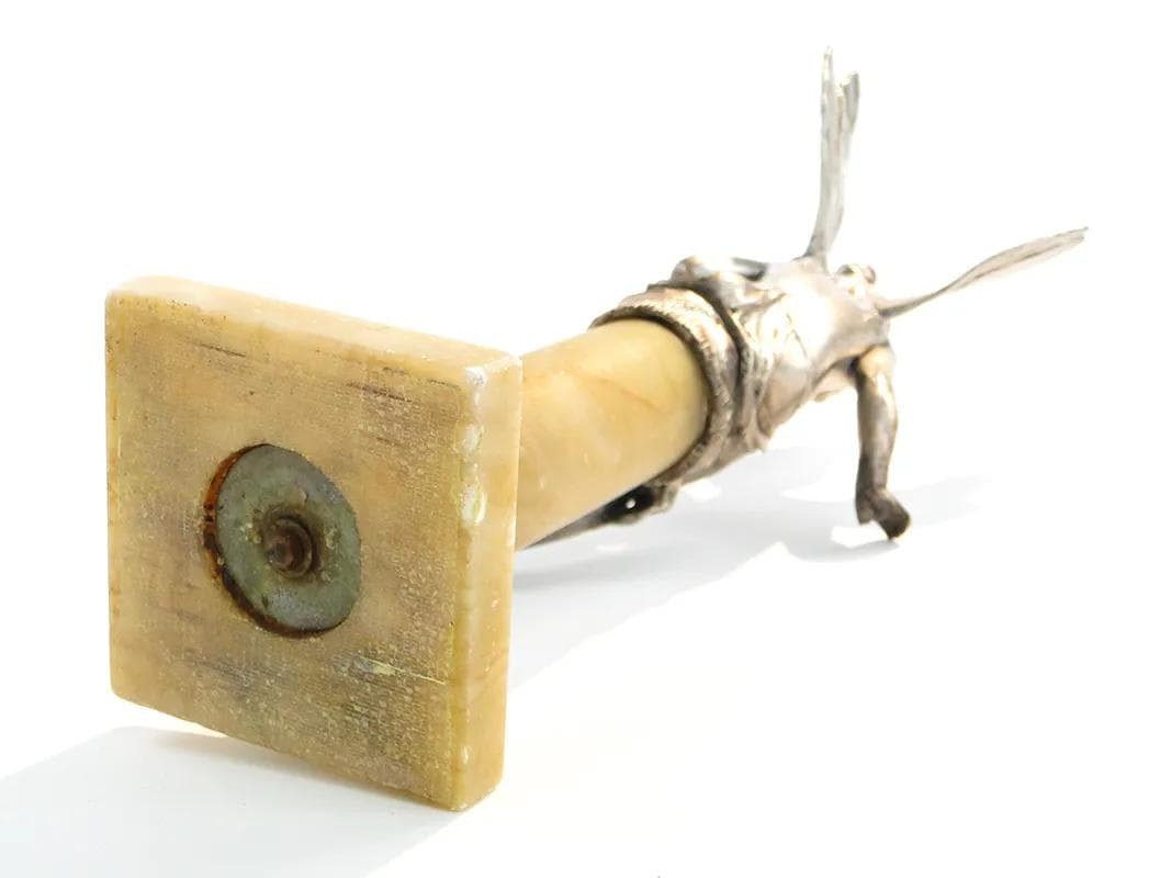 Figura Elfa, secesja, cyna srebrzona i miedziowana, alabaster beżowy, Francja, lata 90. XIX w. - 28894