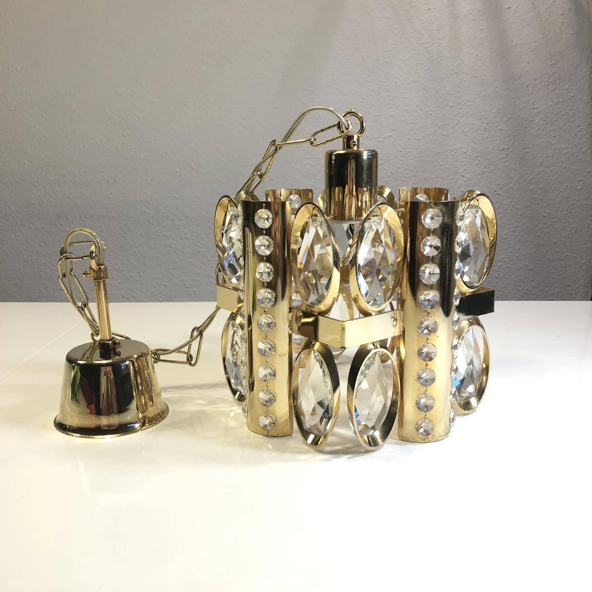 Ceiling lamp, golden brass crystal, Palwa, Germany, 1960s. - 28832