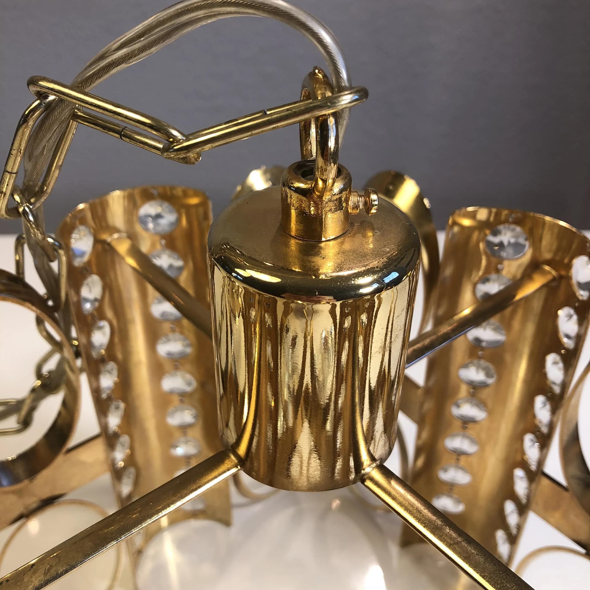 Ceiling lamp, golden brass crystal, Palwa, Germany, 1960s. - 28838