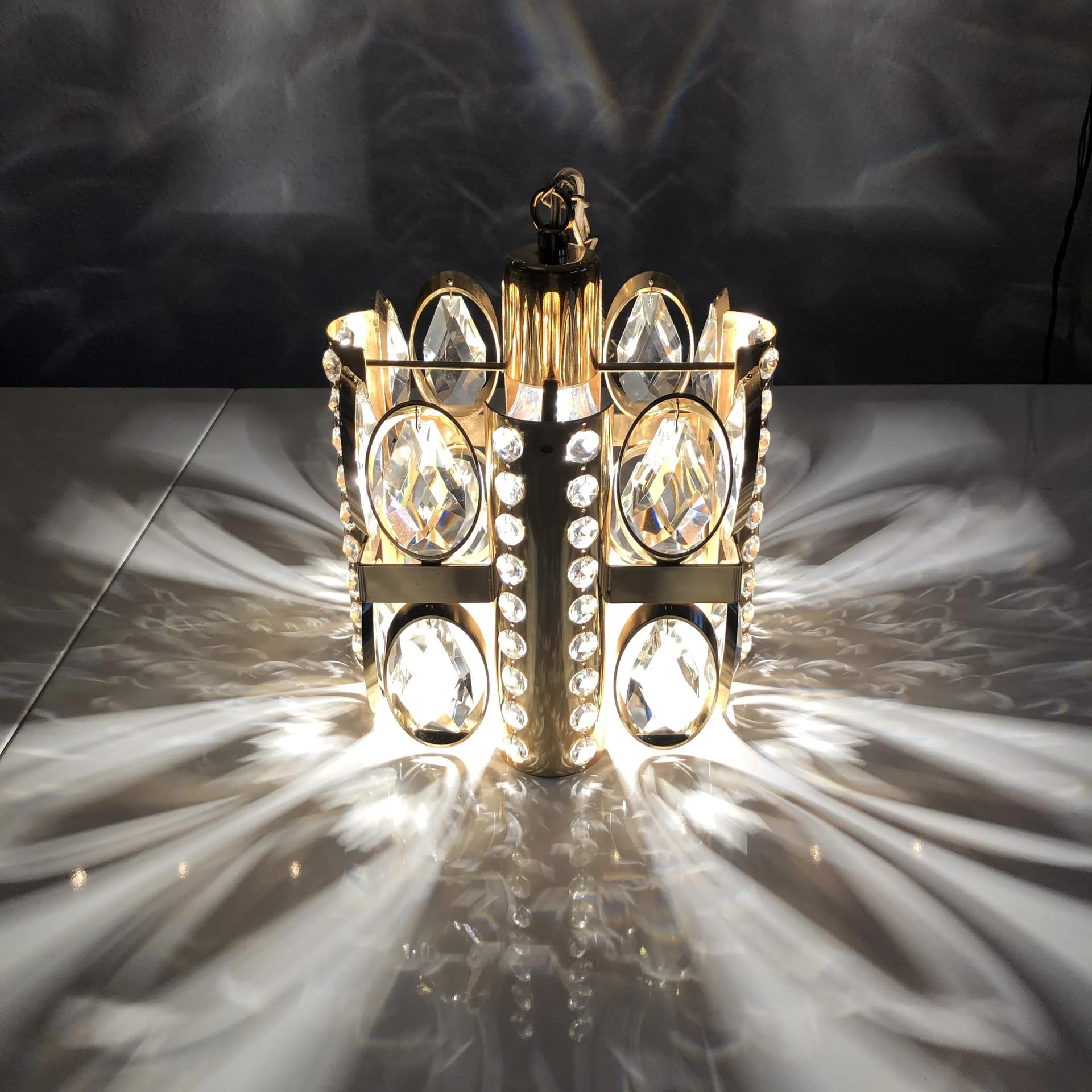 Ceiling lamp, golden brass crystal, Palwa, Germany, 1960s. - 28834