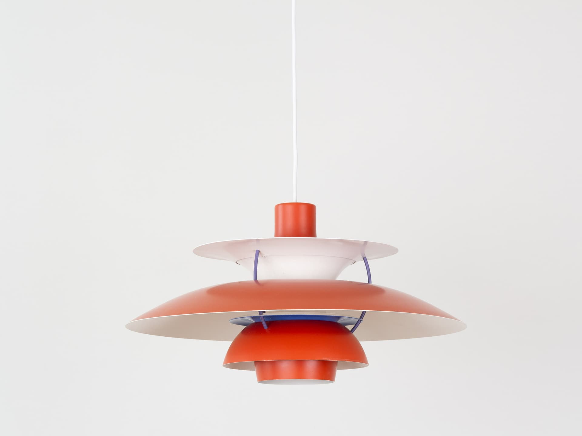 Pendant lamp PH 5, red aluminium, by P. Henningsen, Louis Poulsen, Denmark, 1960s. - 392744