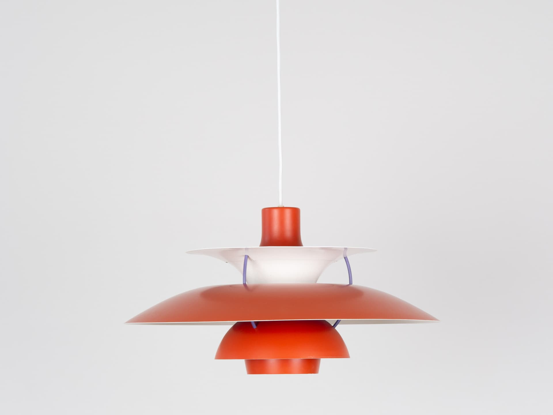Pendant lamp PH 5, red aluminium, by P. Henningsen, Louis Poulsen, Denmark, 1960s. - 392742