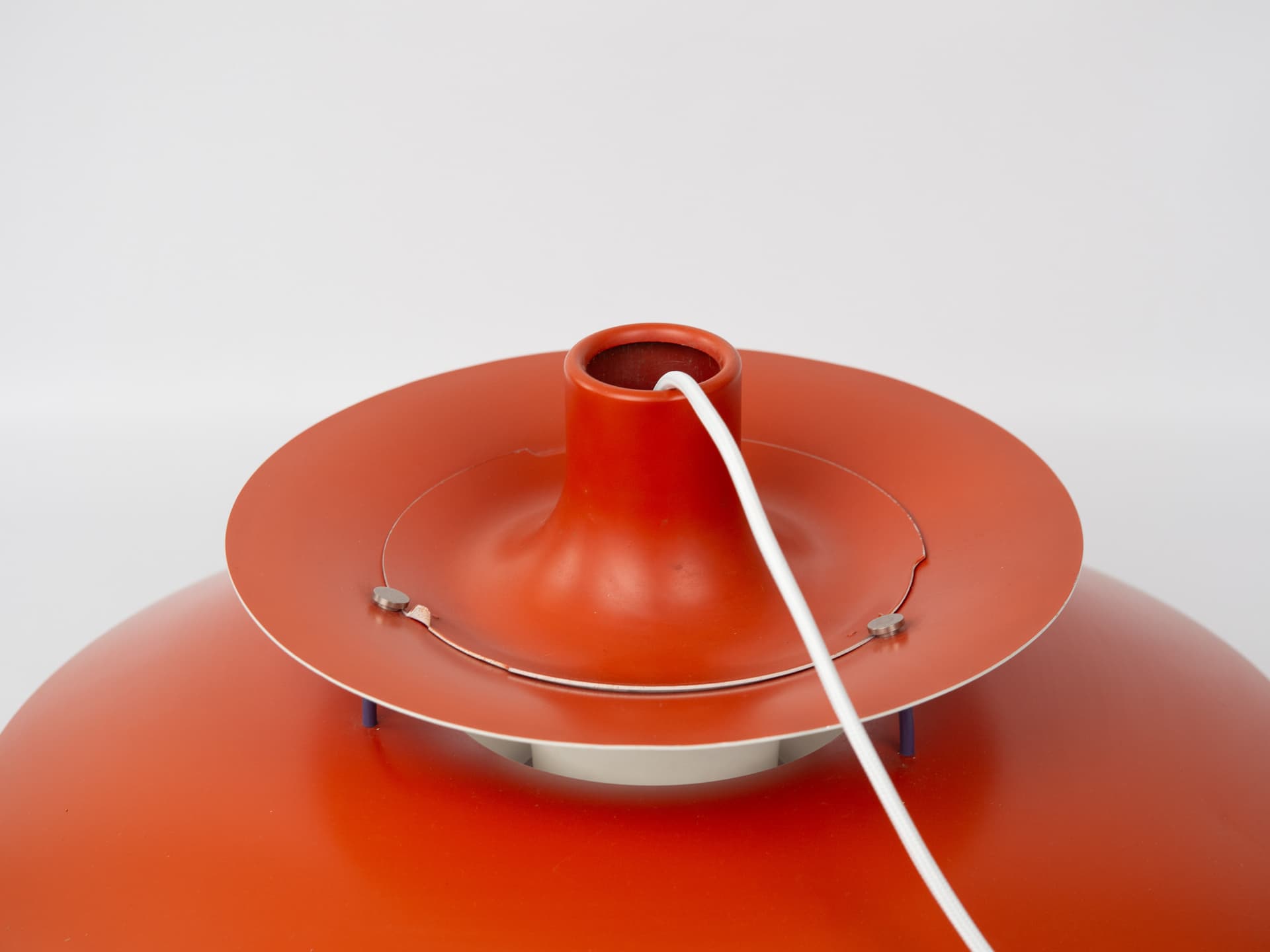 Pendant lamp PH 5, red aluminium, by P. Henningsen, Louis Poulsen, Denmark, 1960s. - 392749