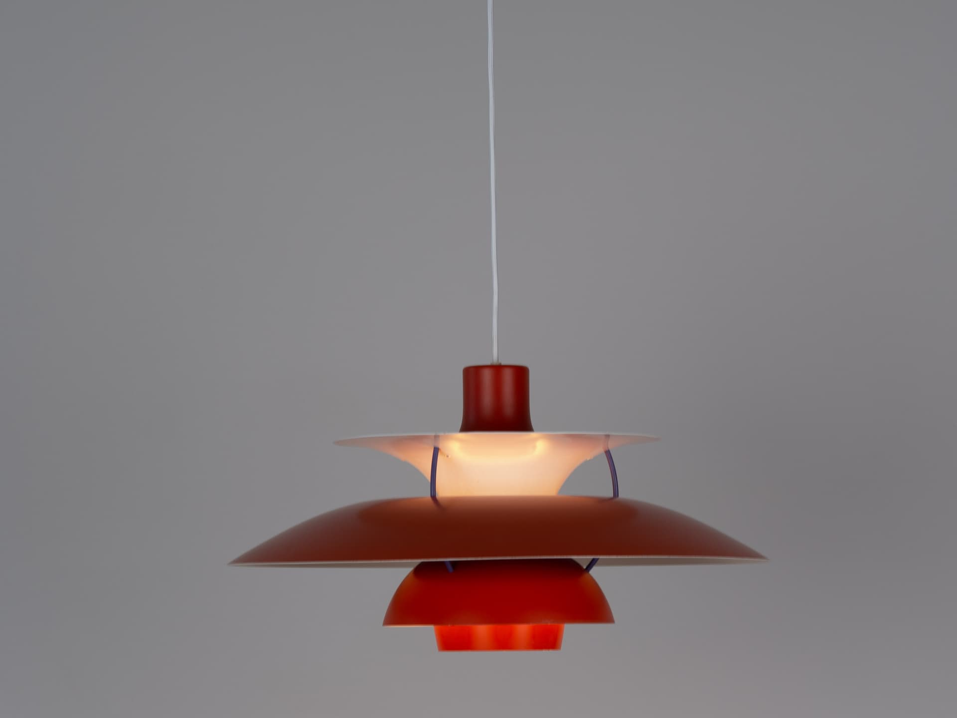 Pendant lamp PH 5, red aluminium, by P. Henningsen, Louis Poulsen, Denmark, 1960s. - 392743