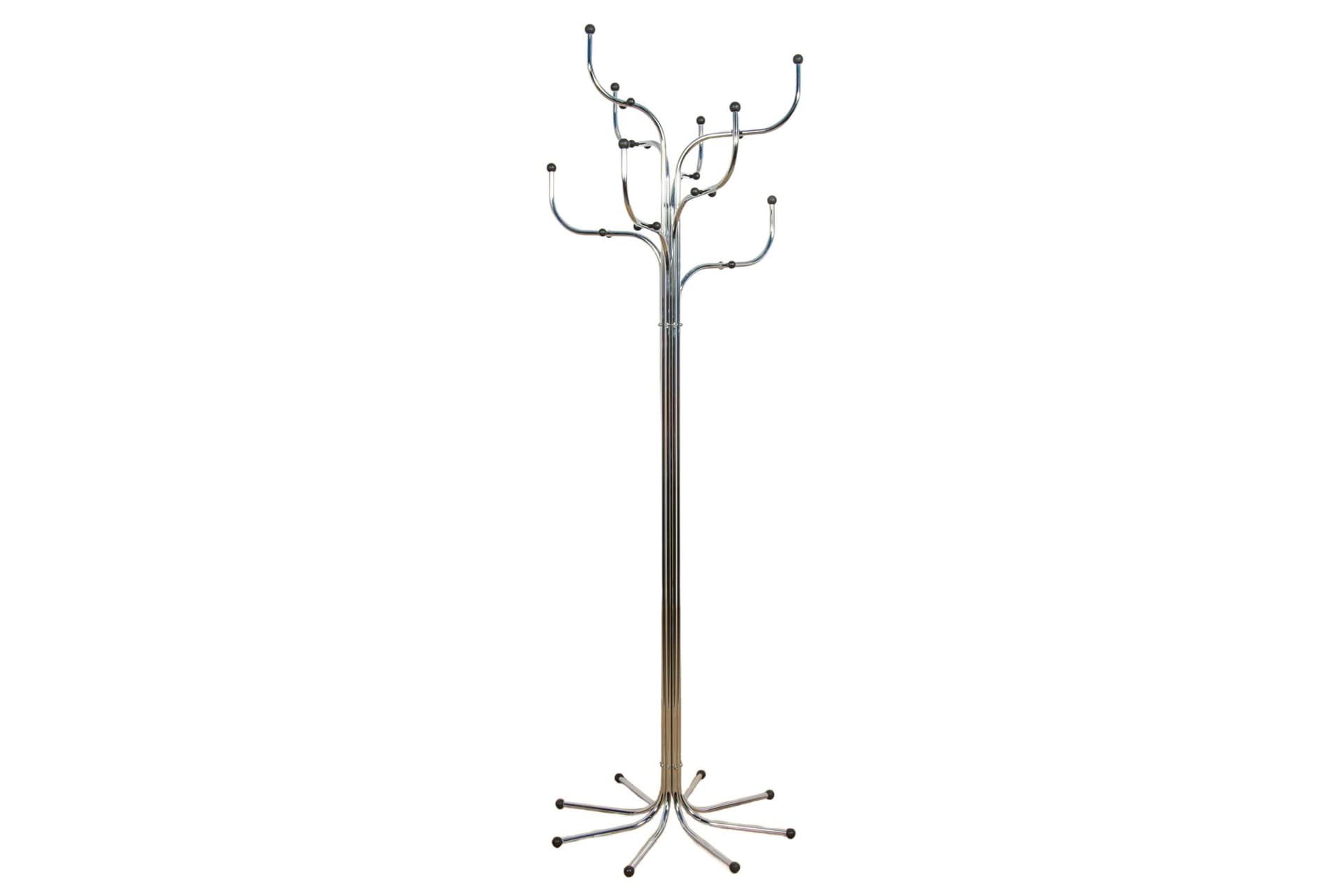 Wieszak podłogowy Coat Tree, stal chromowana srebrna, plastik czarny, proj. S. Werner, Fritz Hansen, Dania, XXI w.