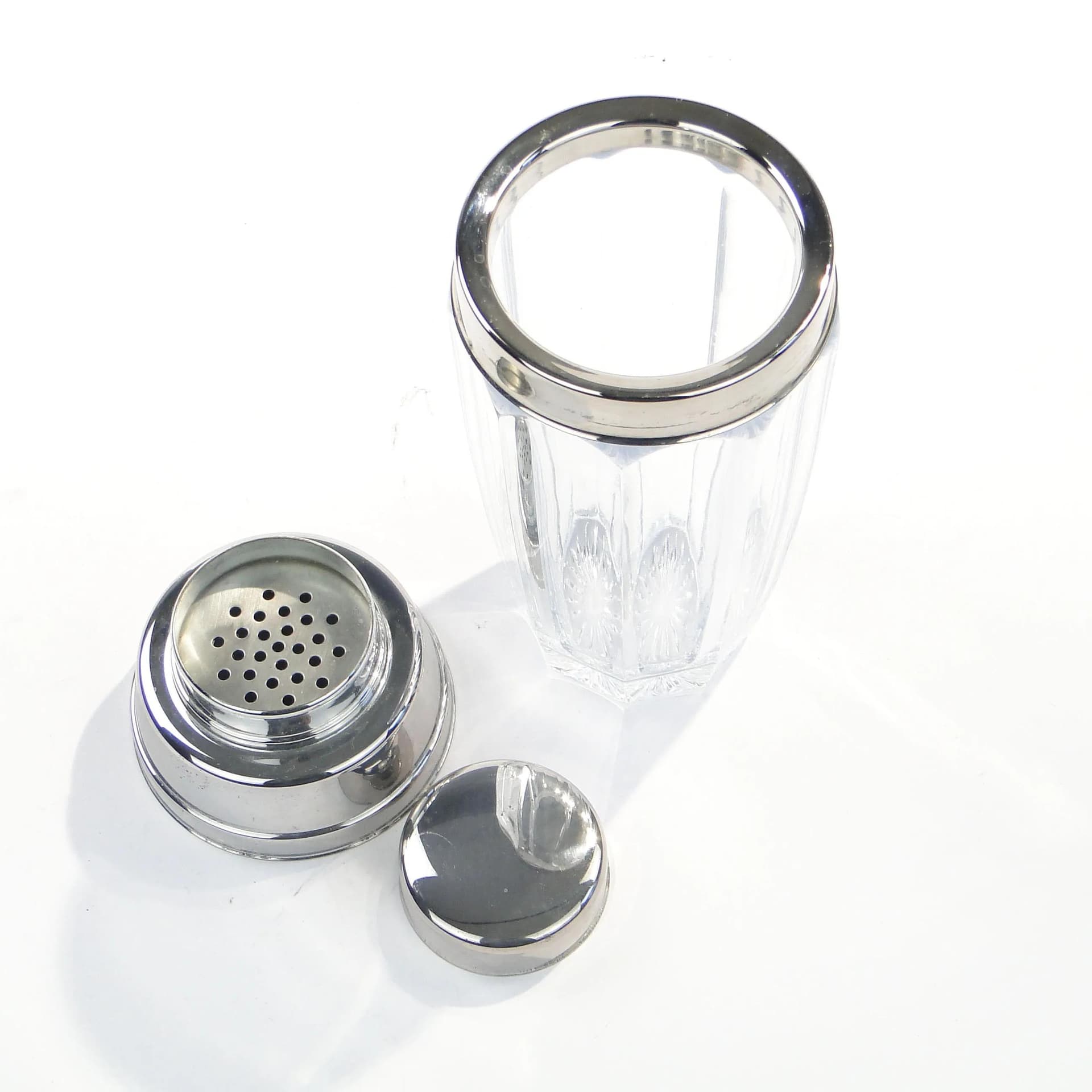 Shaker Art Deco, kryształ transparentny, nikiel, WMF, Niemcy, lata 50. - 393052