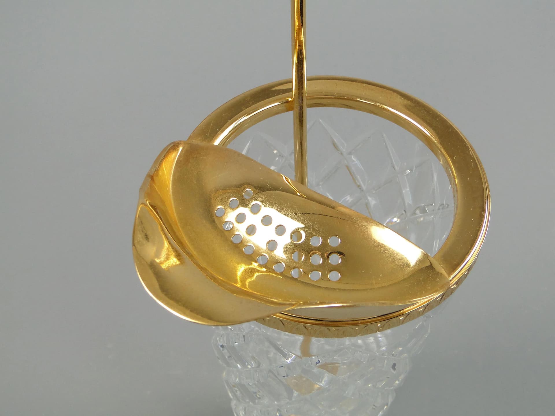Shaker do drinków, kryształ transparentny, metal złoty, Niemcy, lata 50. - 393085