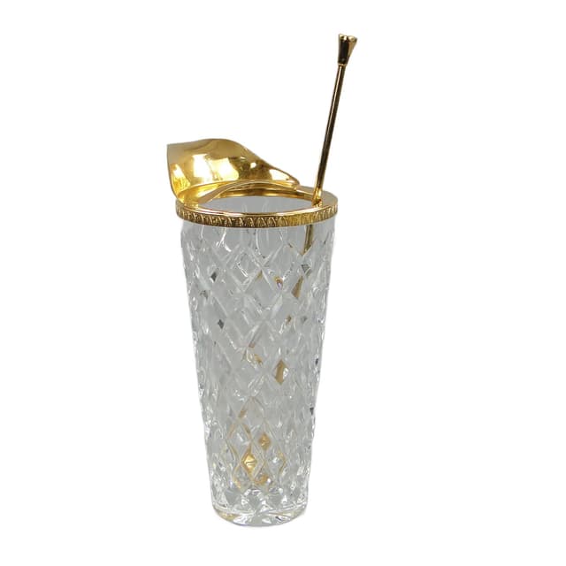Shaker do drinków, kryształ transparentny, metal złoty, Niemcy, lata 50. - WYMIARY