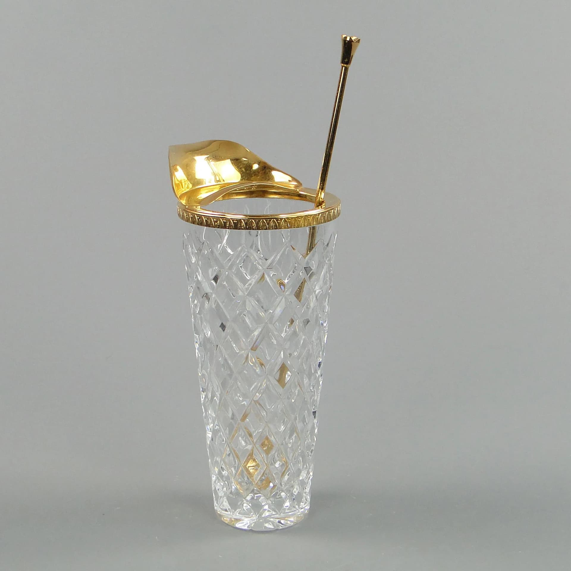 Shaker do drinków, kryształ transparentny, metal złoty, Niemcy, lata 50. - 393081