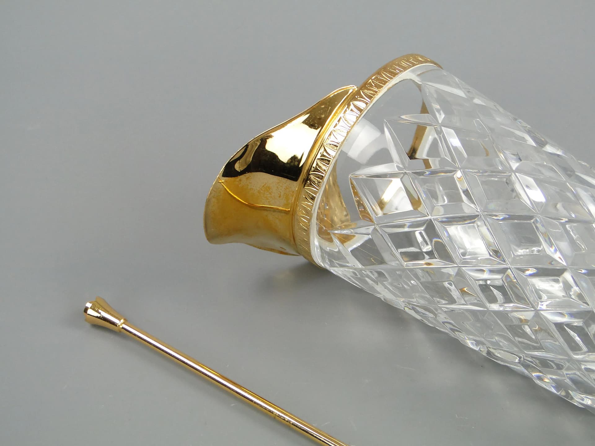 Shaker do drinków, kryształ transparentny, metal złoty, Niemcy, lata 50. - 393089