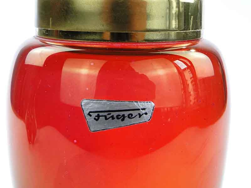 Shaker Fuger, szkło czerwony, mosiądz złoty, Niemcy, lata 50. - 393101