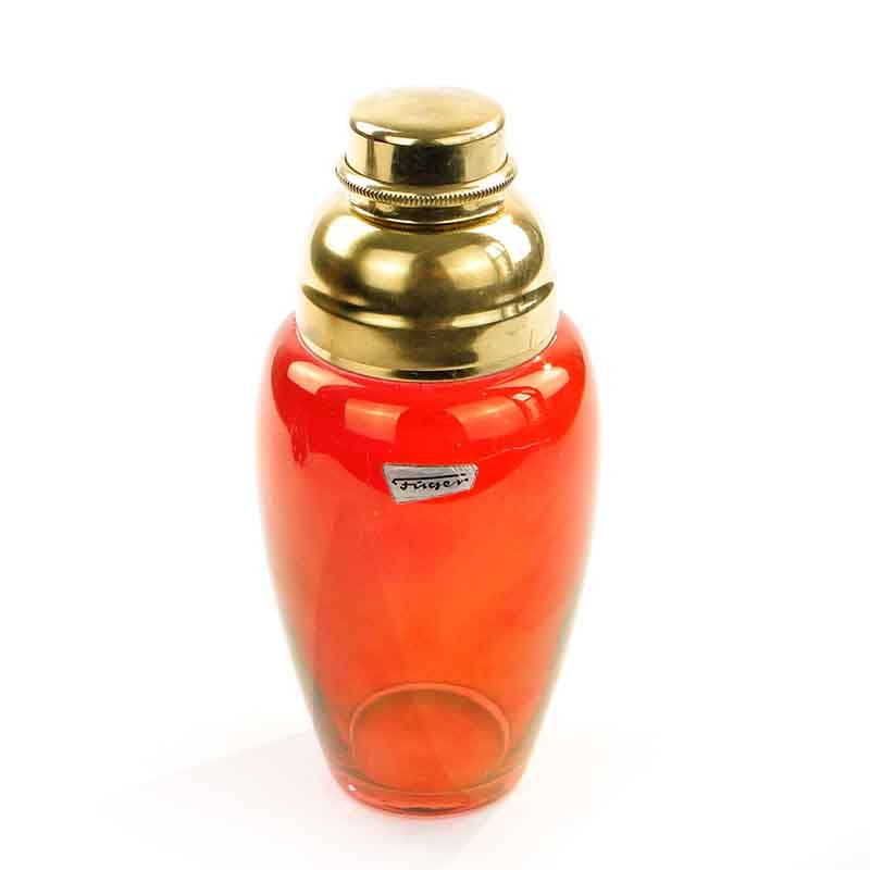 Shaker Fuger, szkło czerwony, mosiądz złoty, Niemcy, lata 50. - 393099
