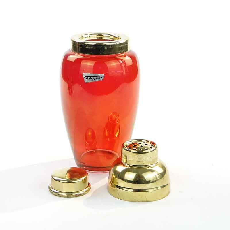 Shaker Fuger, szkło czerwony, mosiądz złoty, Niemcy, lata 50. - 393097