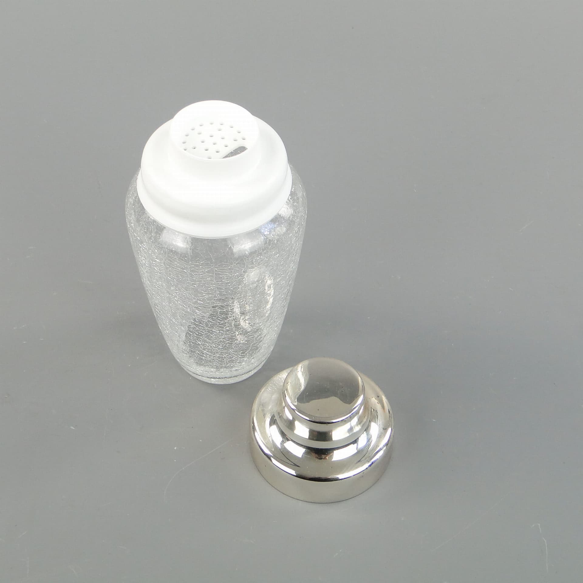 Shaker do drinków, szkło przezroczyste, stal polerowana srebrna, lata 70. - 393115