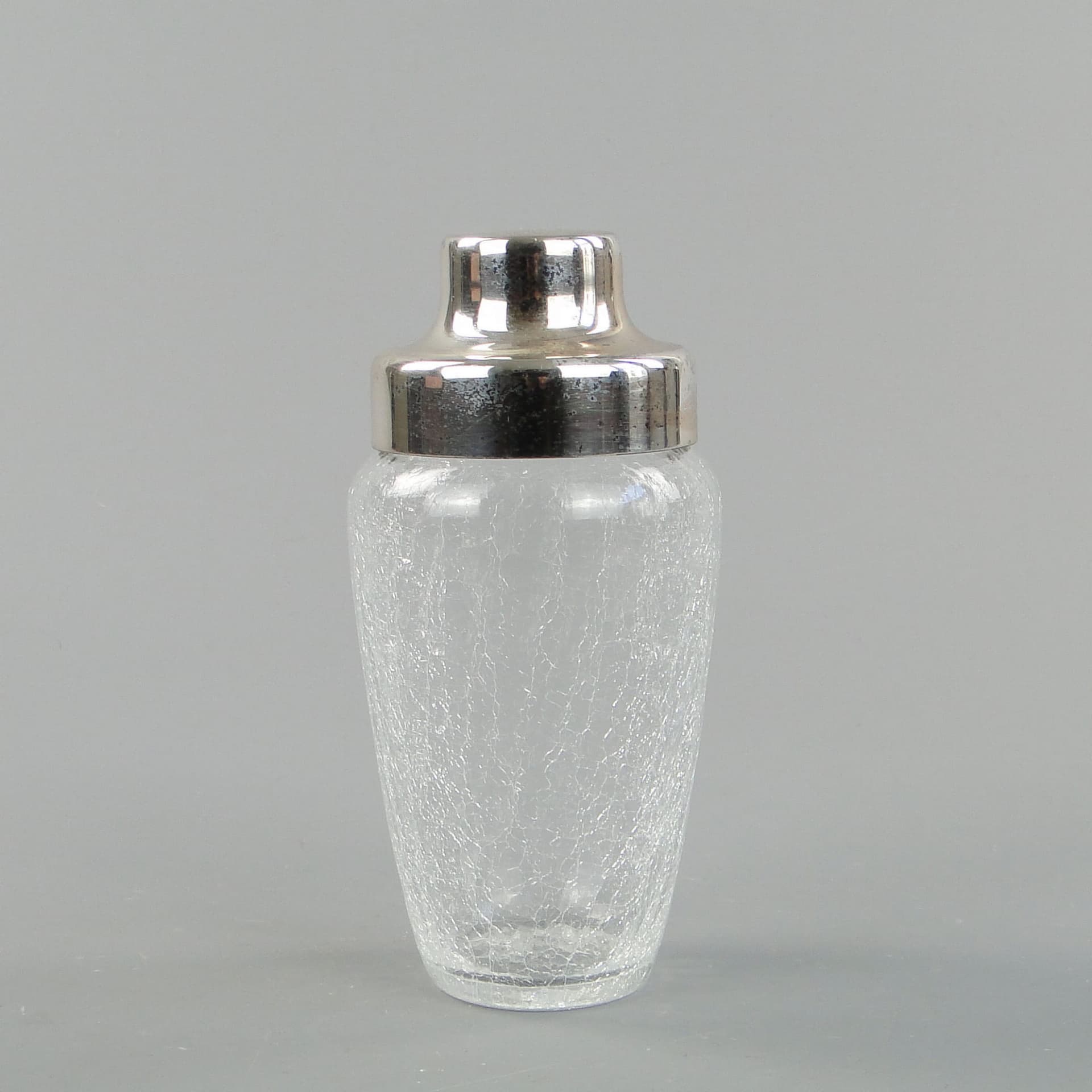 Shaker do drinków, szkło przezroczyste, stal polerowana srebrna, lata 70.