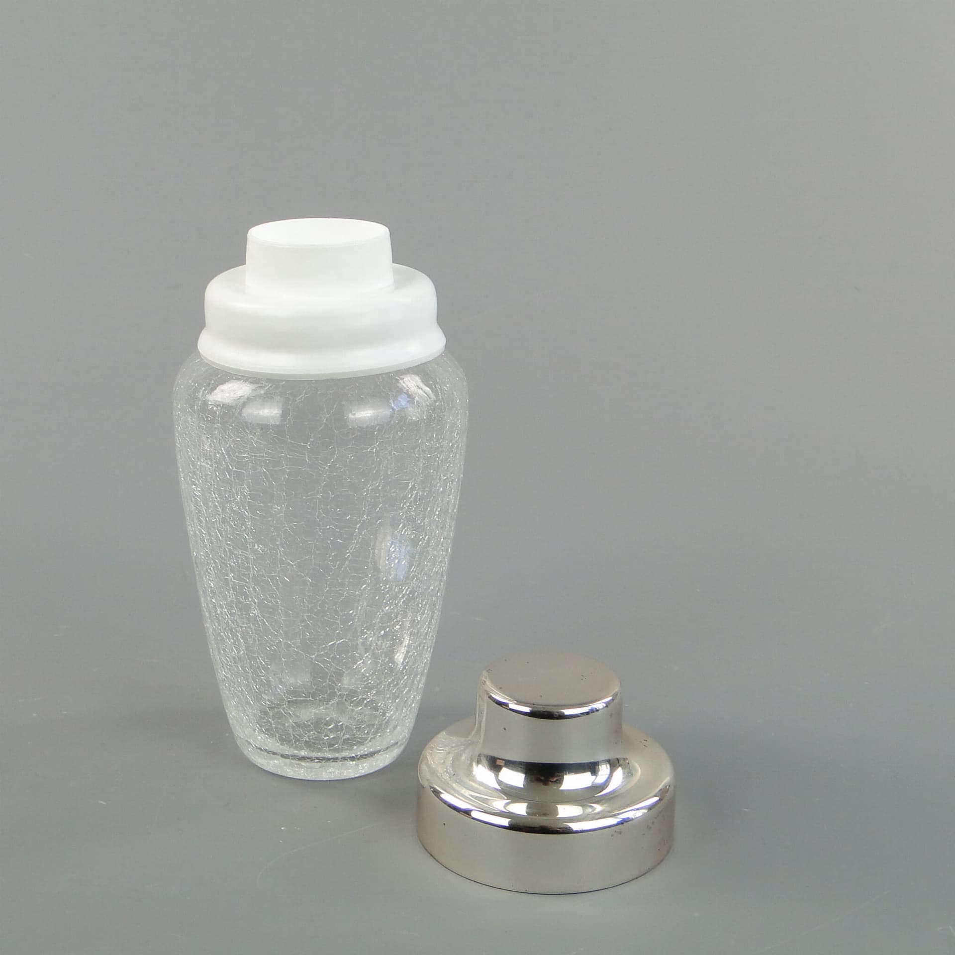 Shaker do drinków, szkło przezroczyste, stal polerowana srebrna, lata 70. - 393118