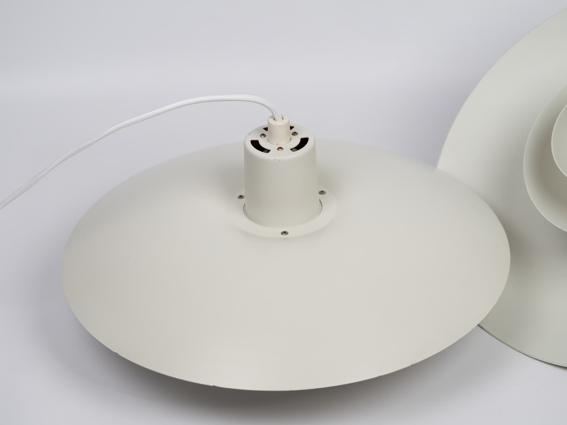 Pair of pendant lamps PH 4/3, white metal, by P. Henningsen, Louis Poulsen, Denmark, 1970s. - 393182