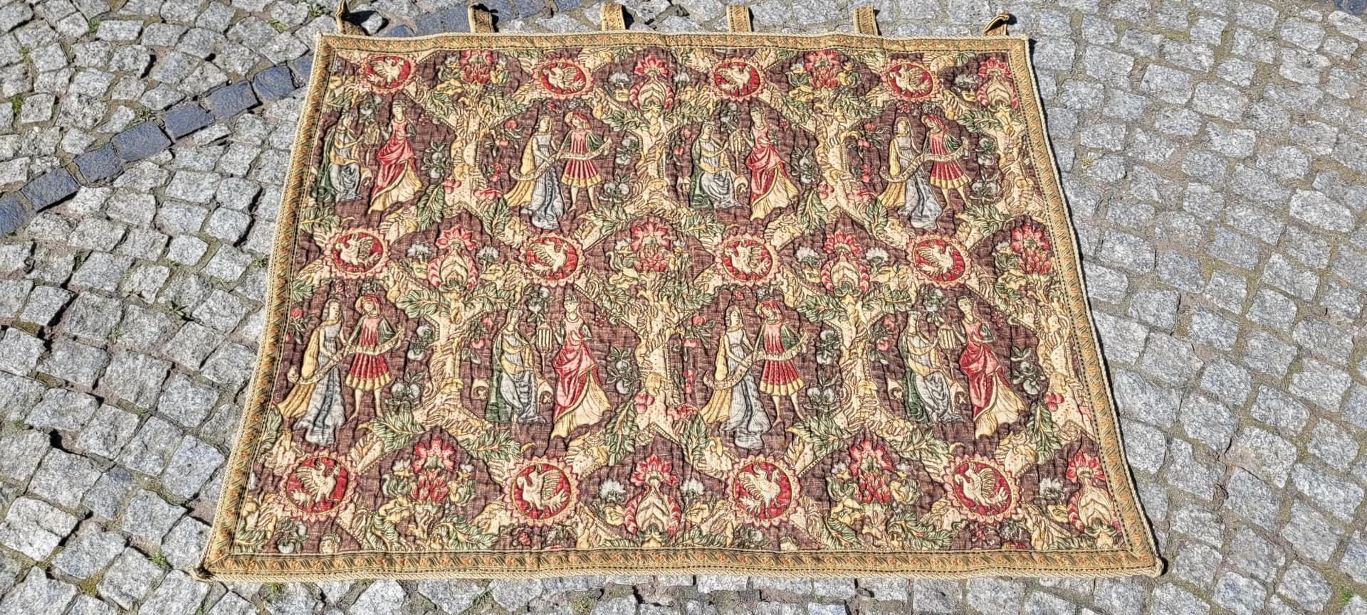 Gobelin figuralny, 97x115 cm, multikolor, wełna bawełna, Polska, lata 60. - 393195
