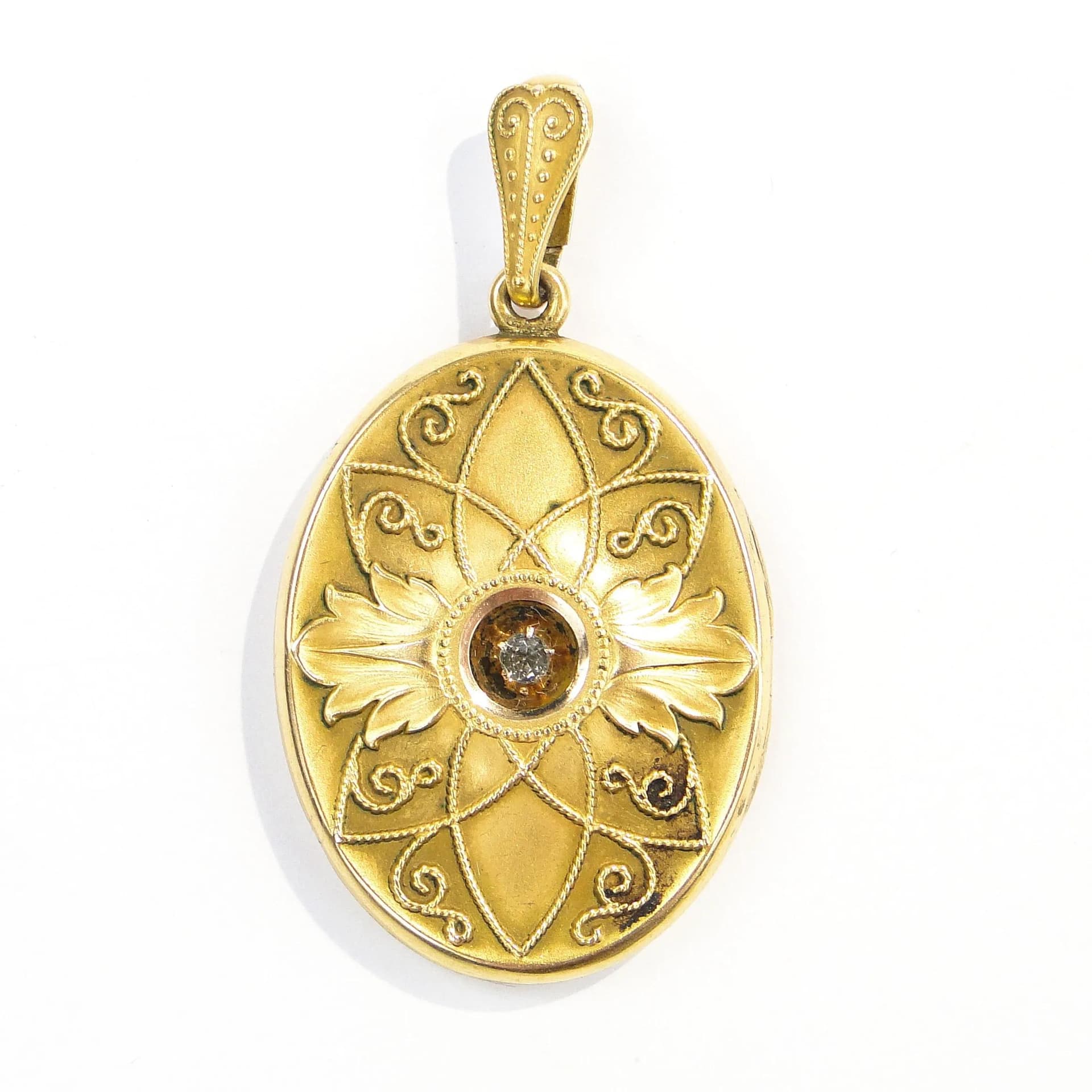 Locket Art Nouveau, gilded brass gold, clear crystal, Sweden, 1920s. - 393214