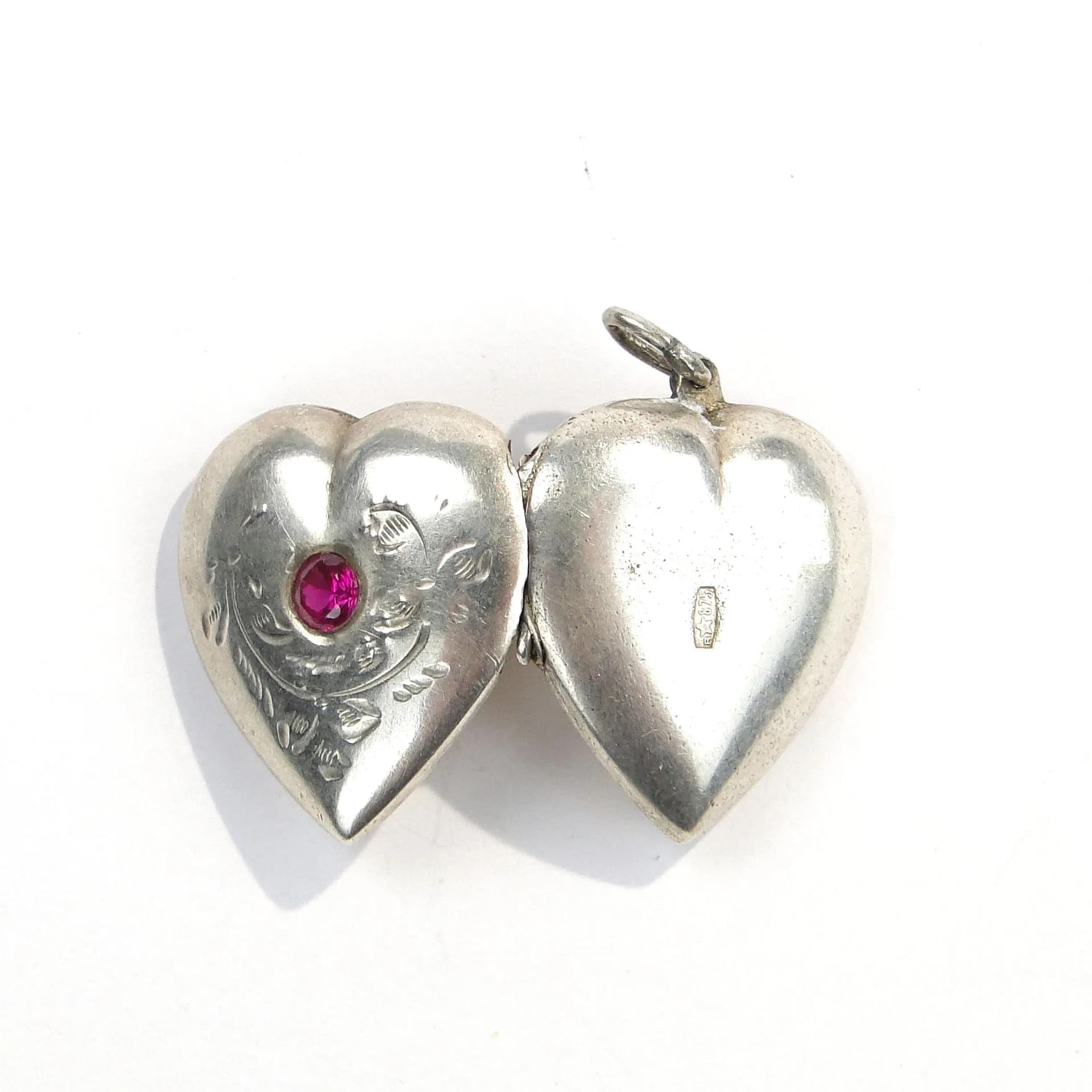 Locket Heart, silver, ruby, Lithuania, 1960s. - 393230