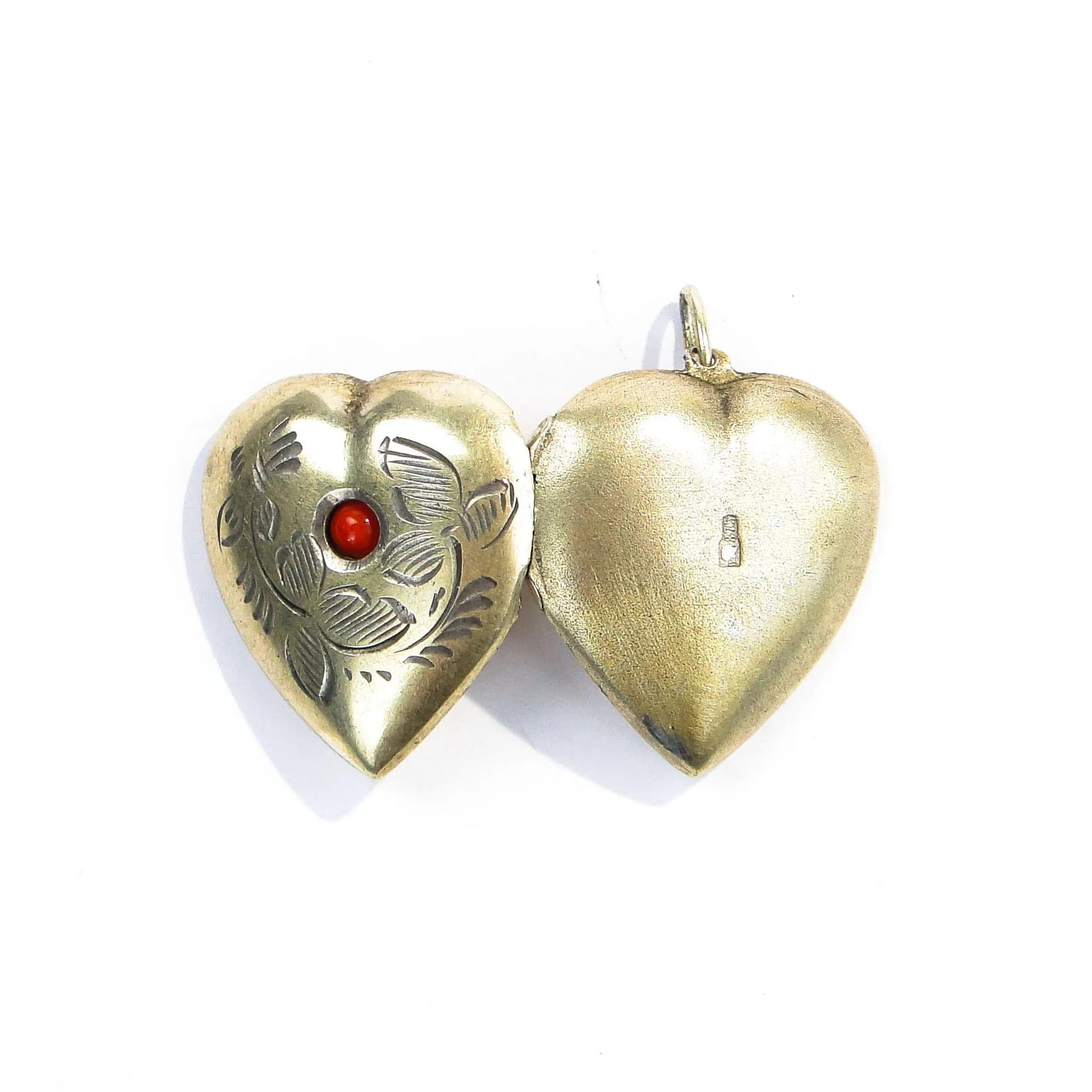 Heart locket, silver, red coral, Lithuania, 1960s - 393239