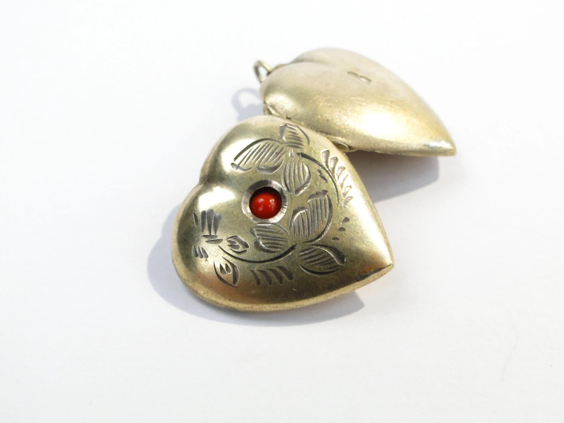 Heart locket, silver, red coral, Lithuania, 1960s - 393241
