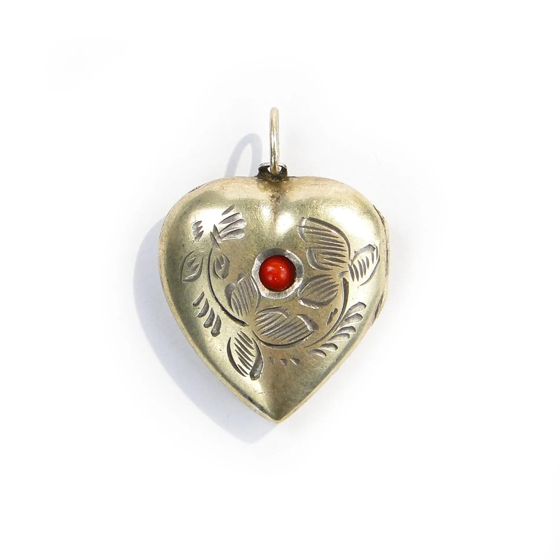 Heart locket, silver, red coral, Lithuania, 1960s - 393233
