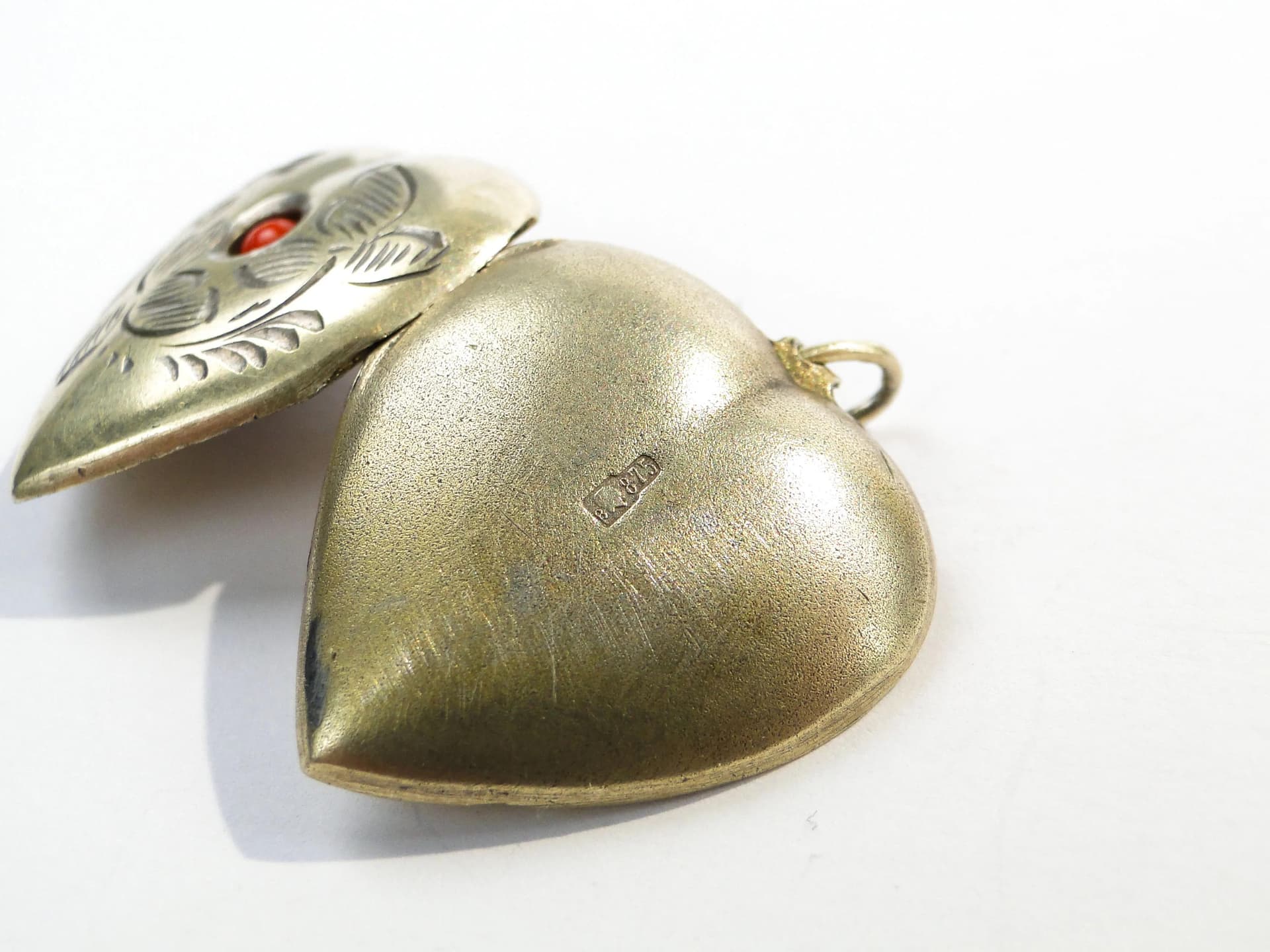 Heart locket, silver, red coral, Lithuania, 1960s - 393240