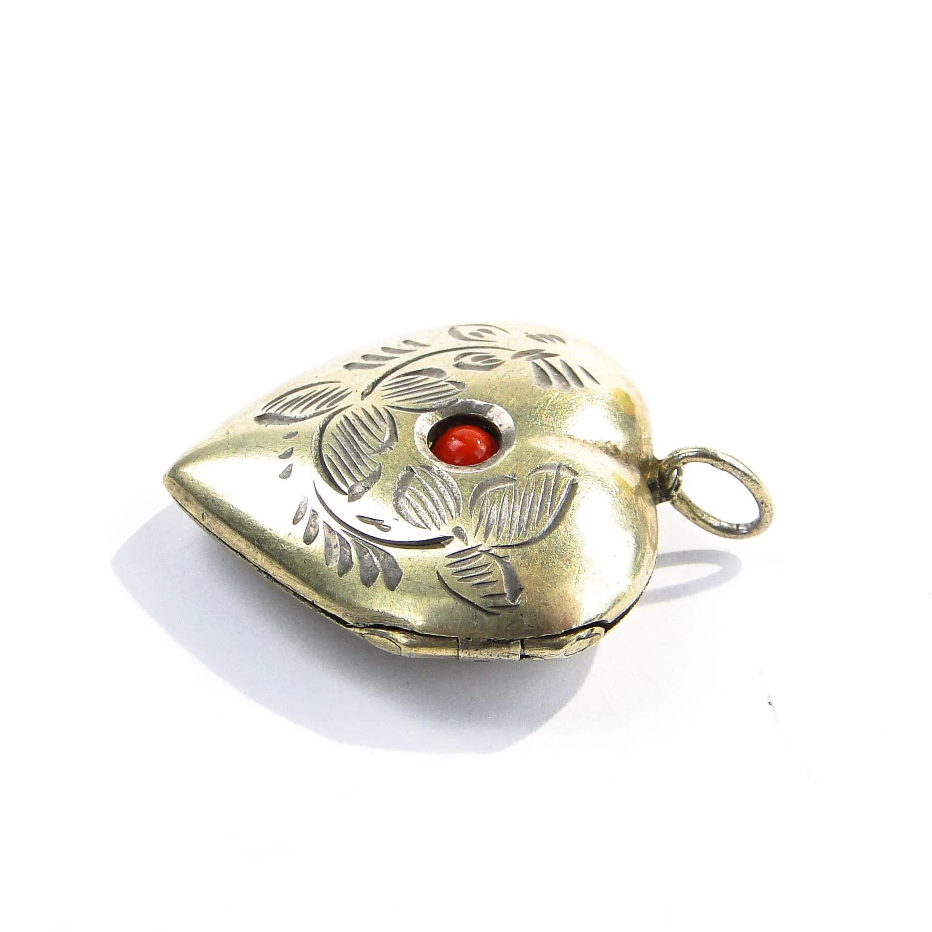 Heart locket, silver, red coral, Lithuania, 1960s - 393235
