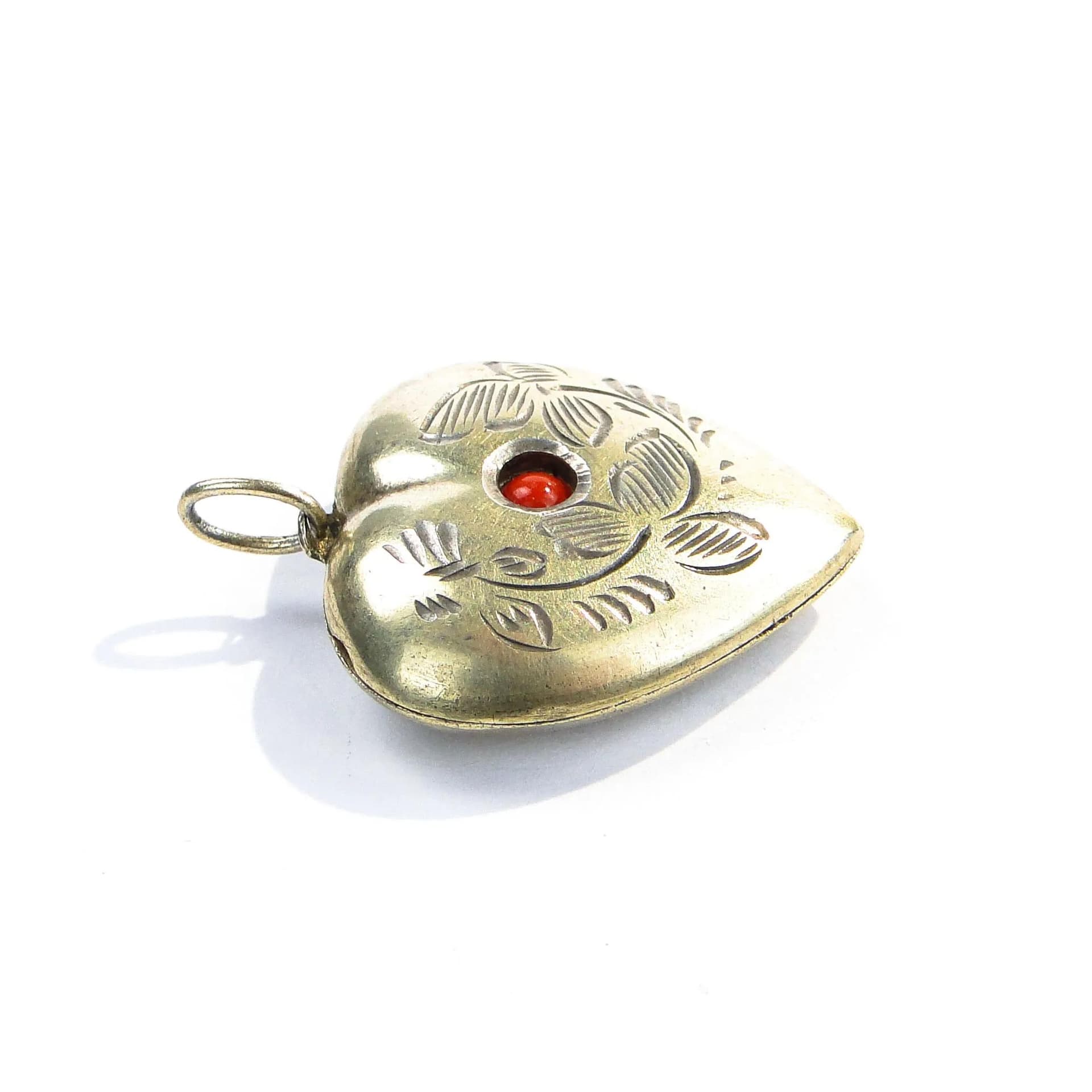 Heart locket, silver, red coral, Lithuania, 1960s - 393234
