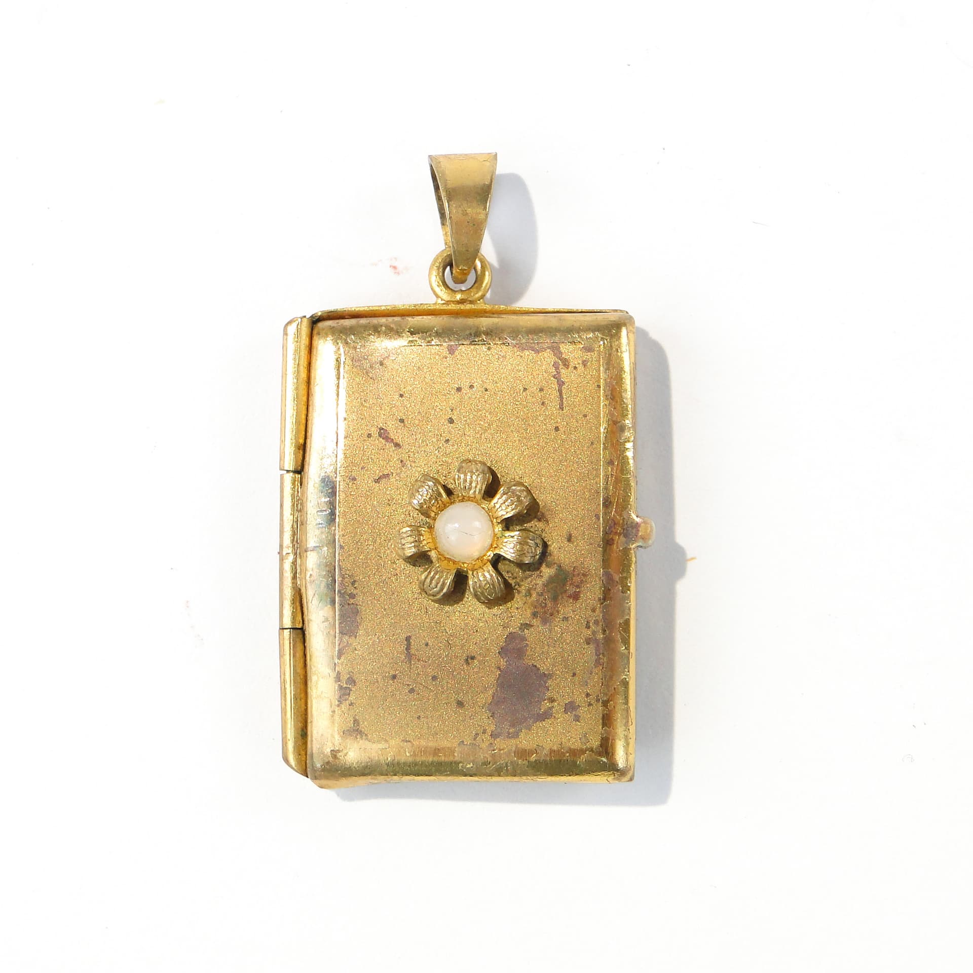 Sentimental Locket, Gilt Brass, Pearl, 19th Century