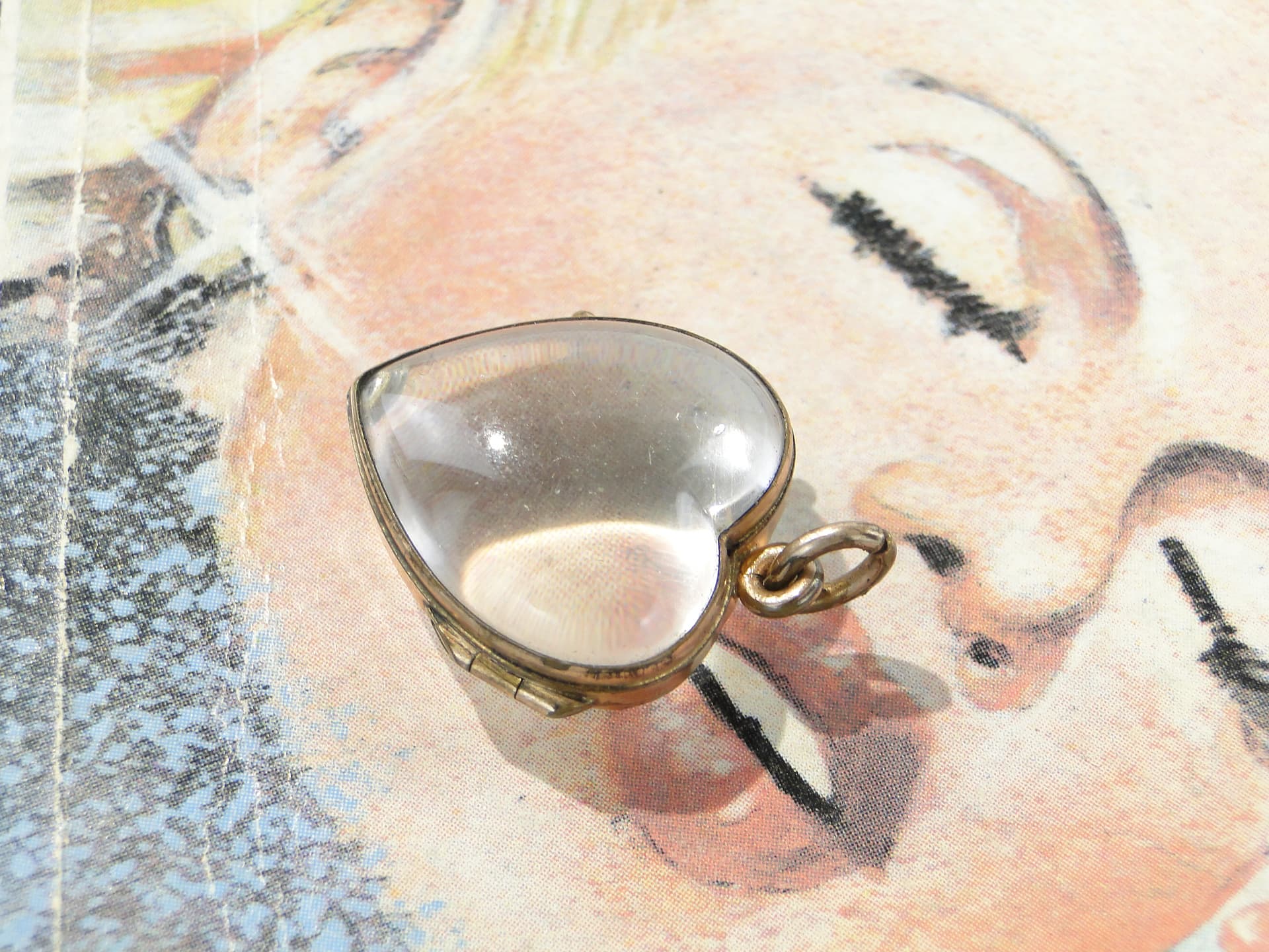 Heart Locket Biedermeier, clear glass, gilded brass, 19th century - 393320