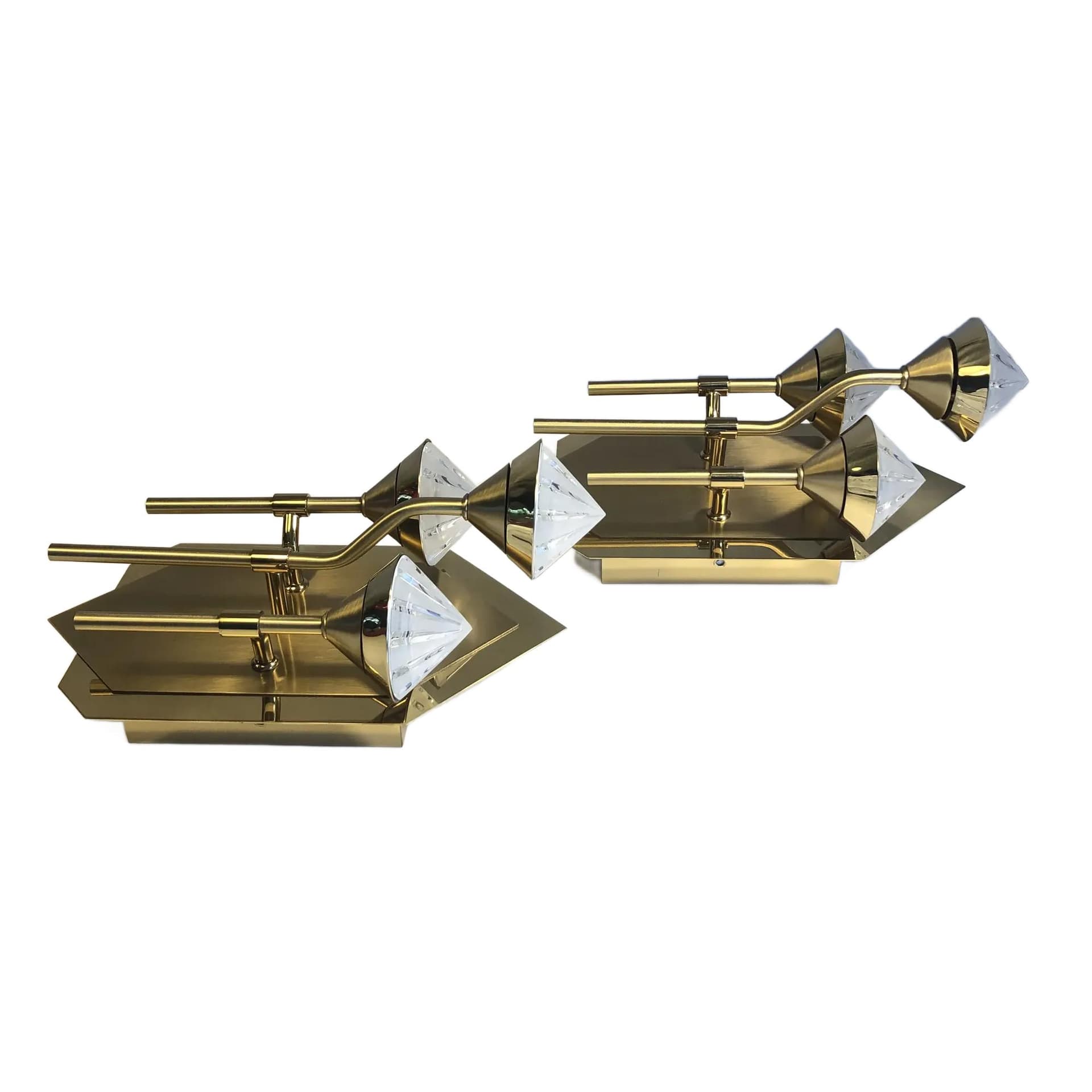 Pair of wall sconces Art Deco, golden brass, N-Leuchten, Germany, 1980s.