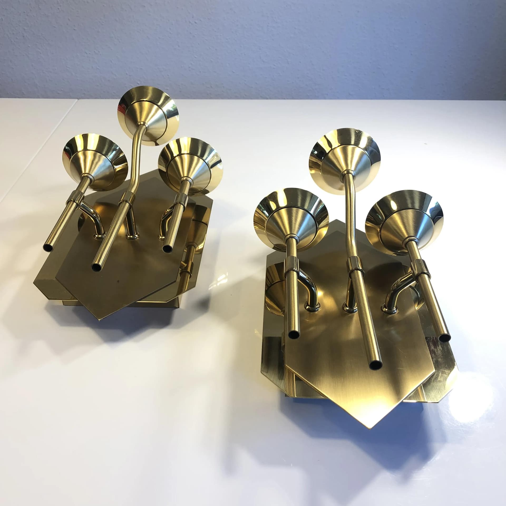 Pair of wall sconces Art Deco, golden brass, N-Leuchten, Germany, 1980s. - 28809