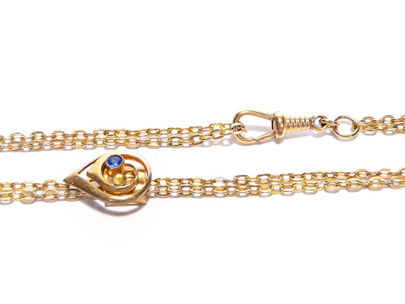 Pocket watch chain, gilded brass gold, blue glass, Austria, 1890s - 393333
