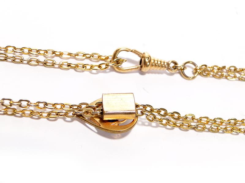 Pocket watch chain, gilded brass gold, blue glass, Austria, 1890s - 393331