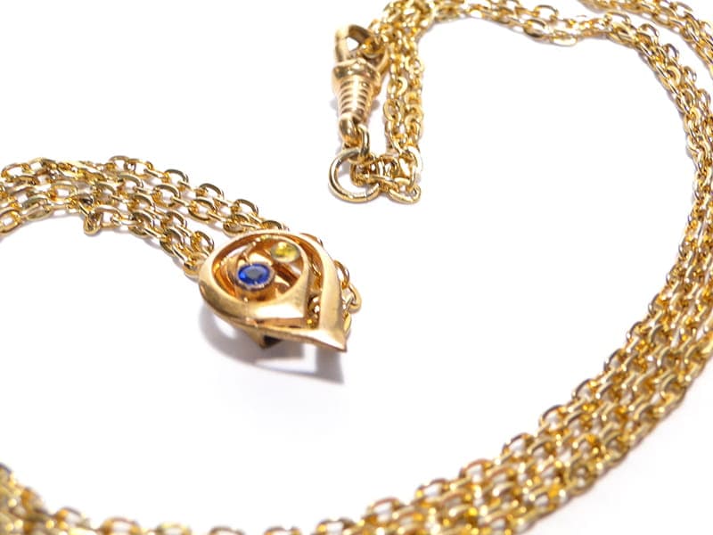 Pocket watch chain, gilded brass gold, blue glass, Austria, 1890s - 393334