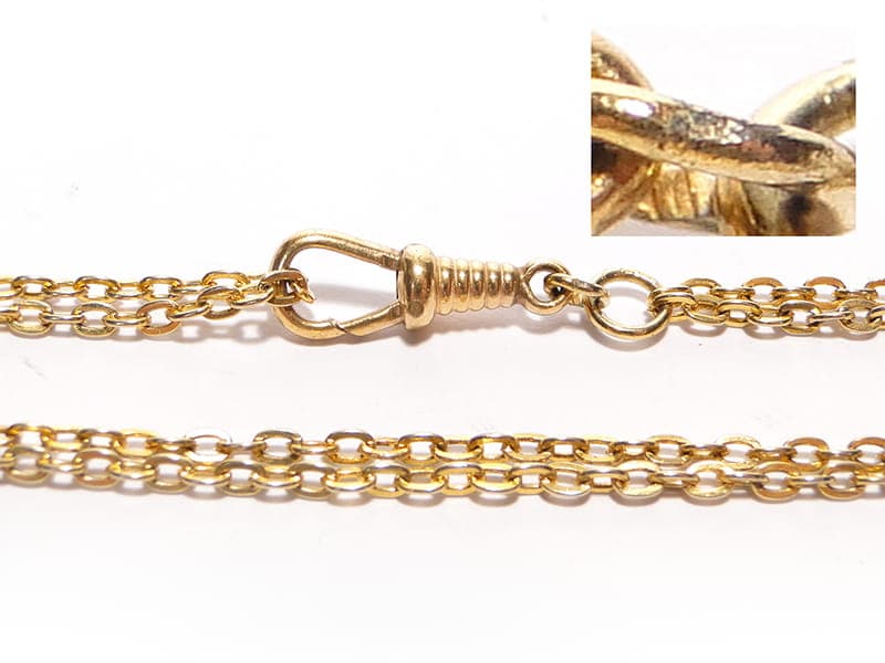 Pocket watch chain, gilded brass gold, blue glass, Austria, 1890s - 393332